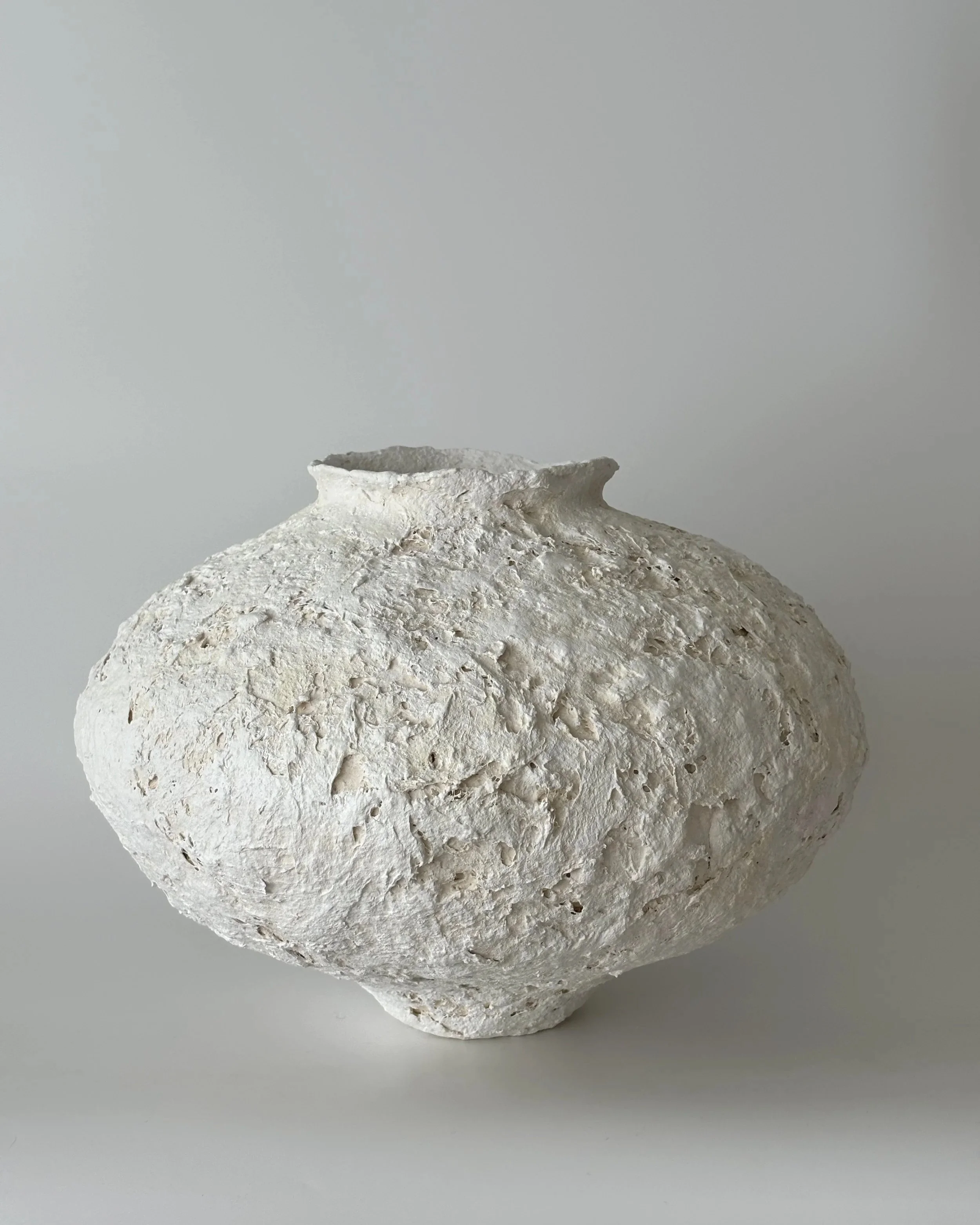 Textured Vessel N.38, handmade paper clay vessel, view from above. Papier Atelier London