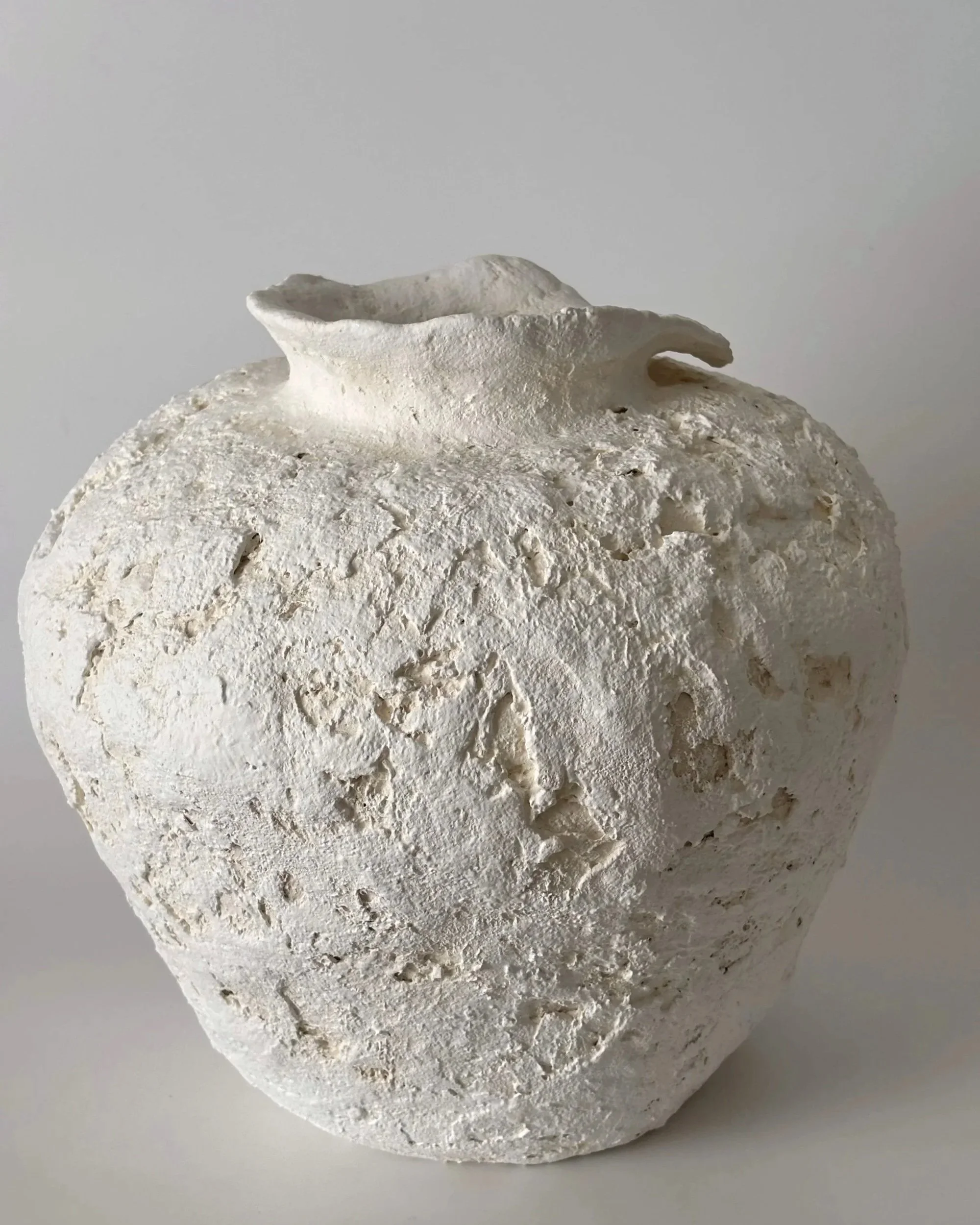 Vessel N.102, handmade paper clay vessel, side view. Papier Atelier London