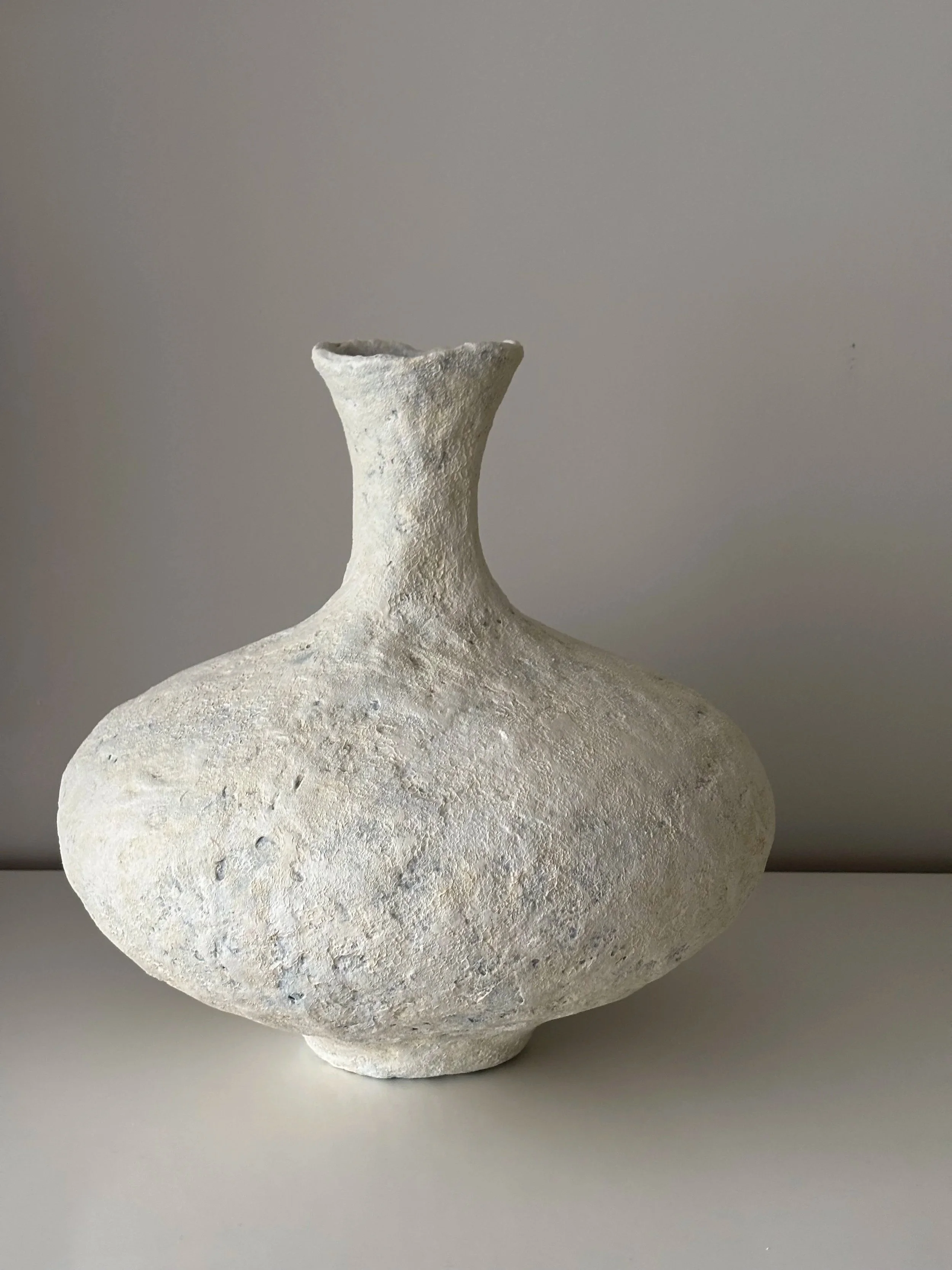 Close-up detail of Contemporary Neutral Tones Vessel N.16 surface texture, showing textured paper clay imperfections and Wabi-Sabi character