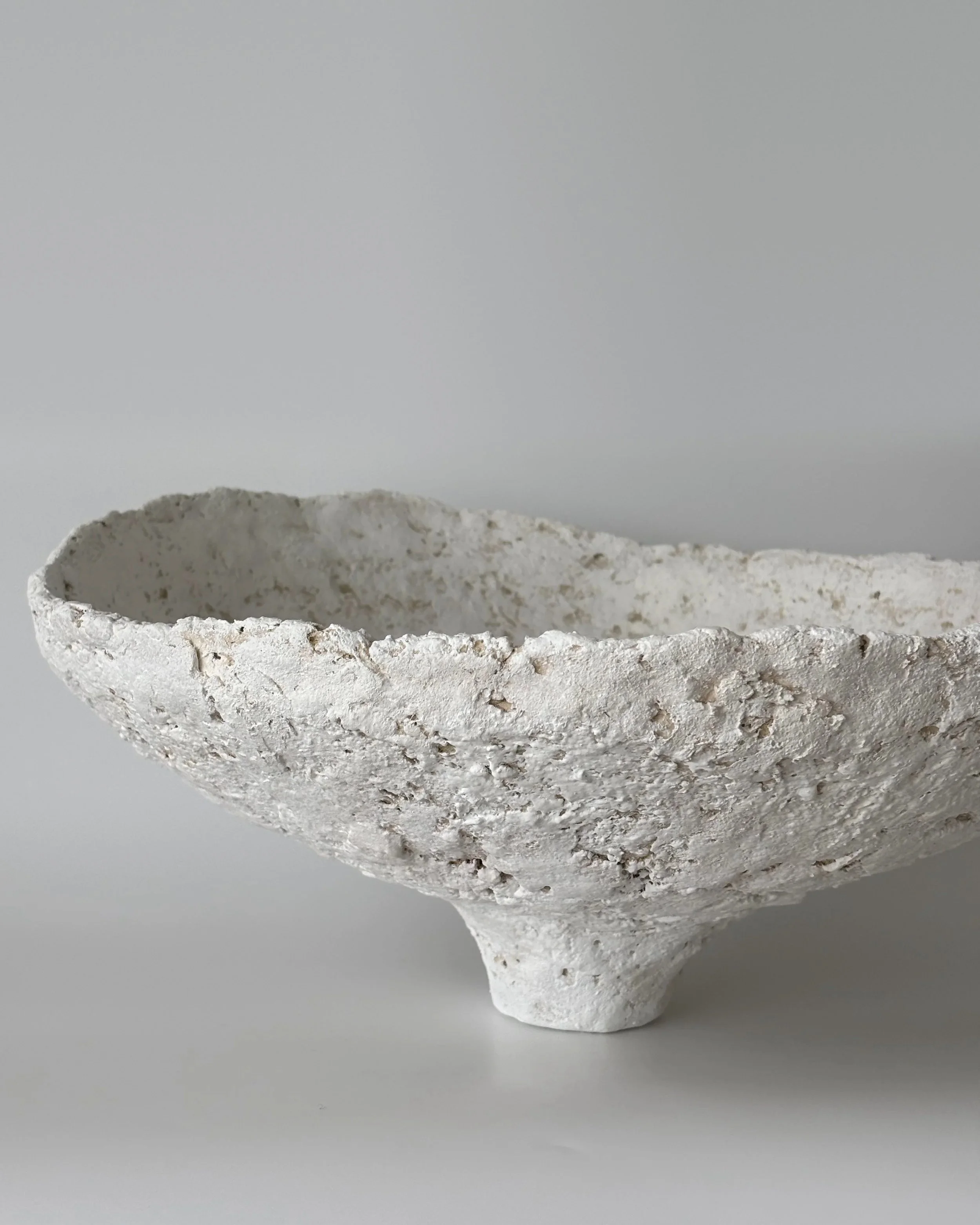 Wide Bowl N.32, handmade paper clay bowl, side view. Papier Atelier London