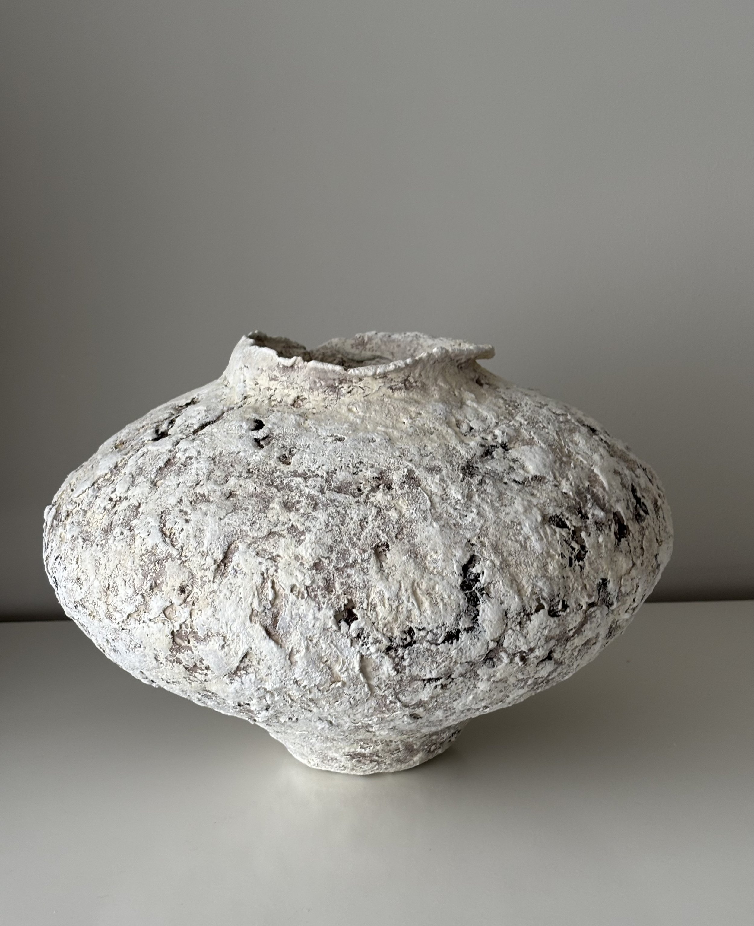 Close-up detail of Wabi Sabi Textured Vase N.4 surface texture, showing textured paper clay imperfections and Wabi-Sabi character