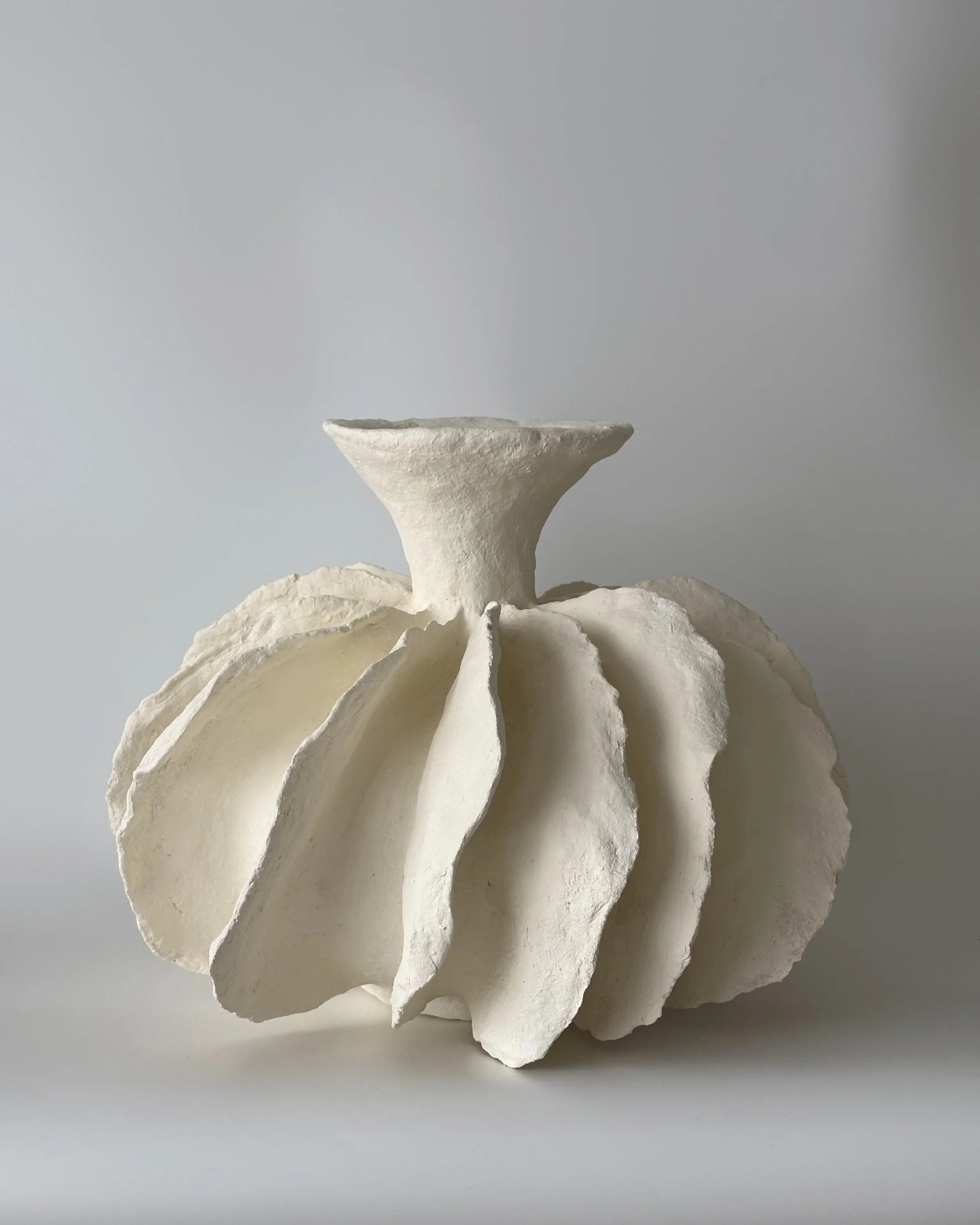 Pleated Vase N.12, handmade paper clay vase, another angle. Papier Atelier London