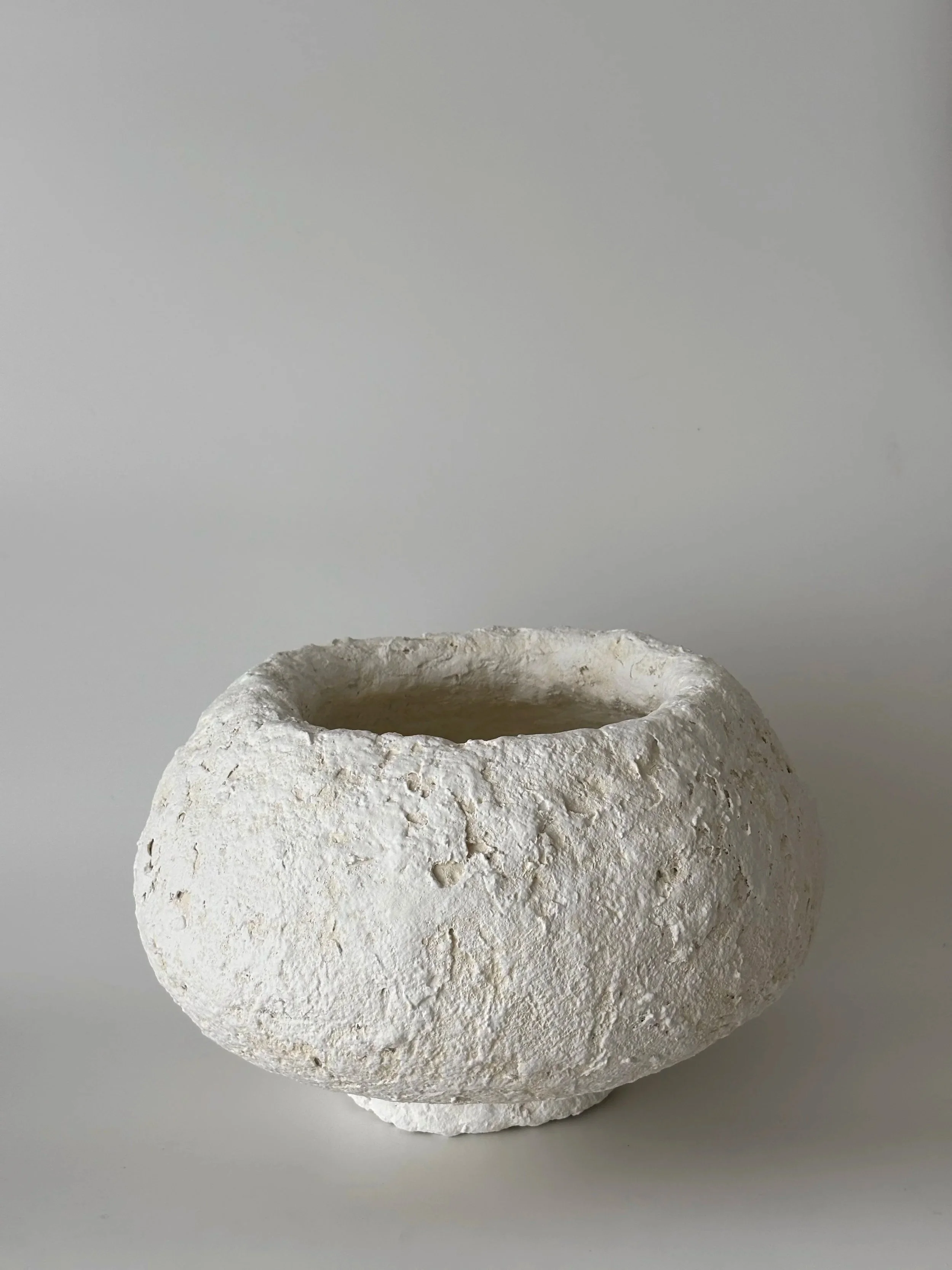 Footed Bowl N.27, handmade paper clay bowl, side view. Papier Atelier London
