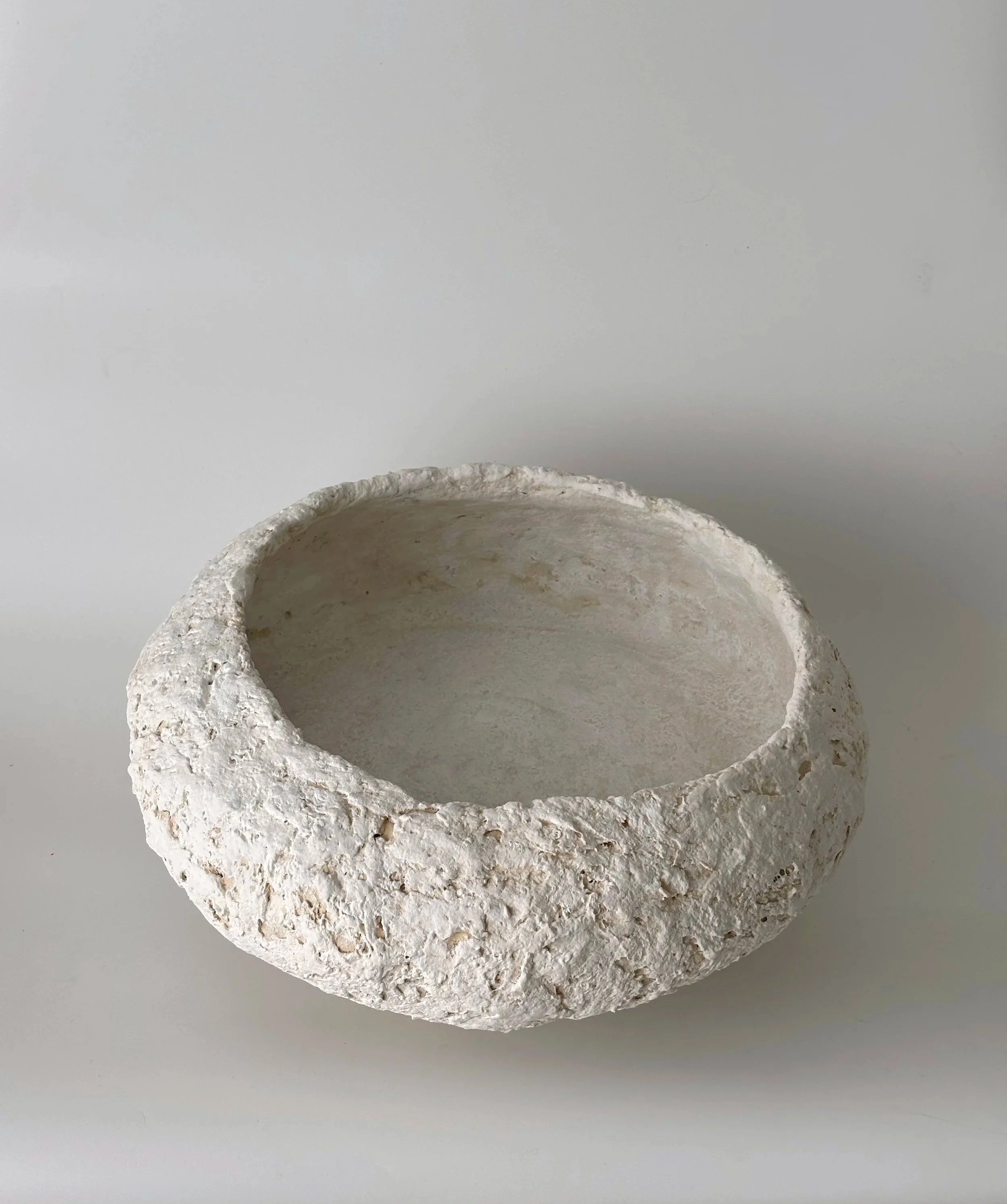 Textured Bowl N.37, handmade paper clay bowl, side view. Papier Atelier London