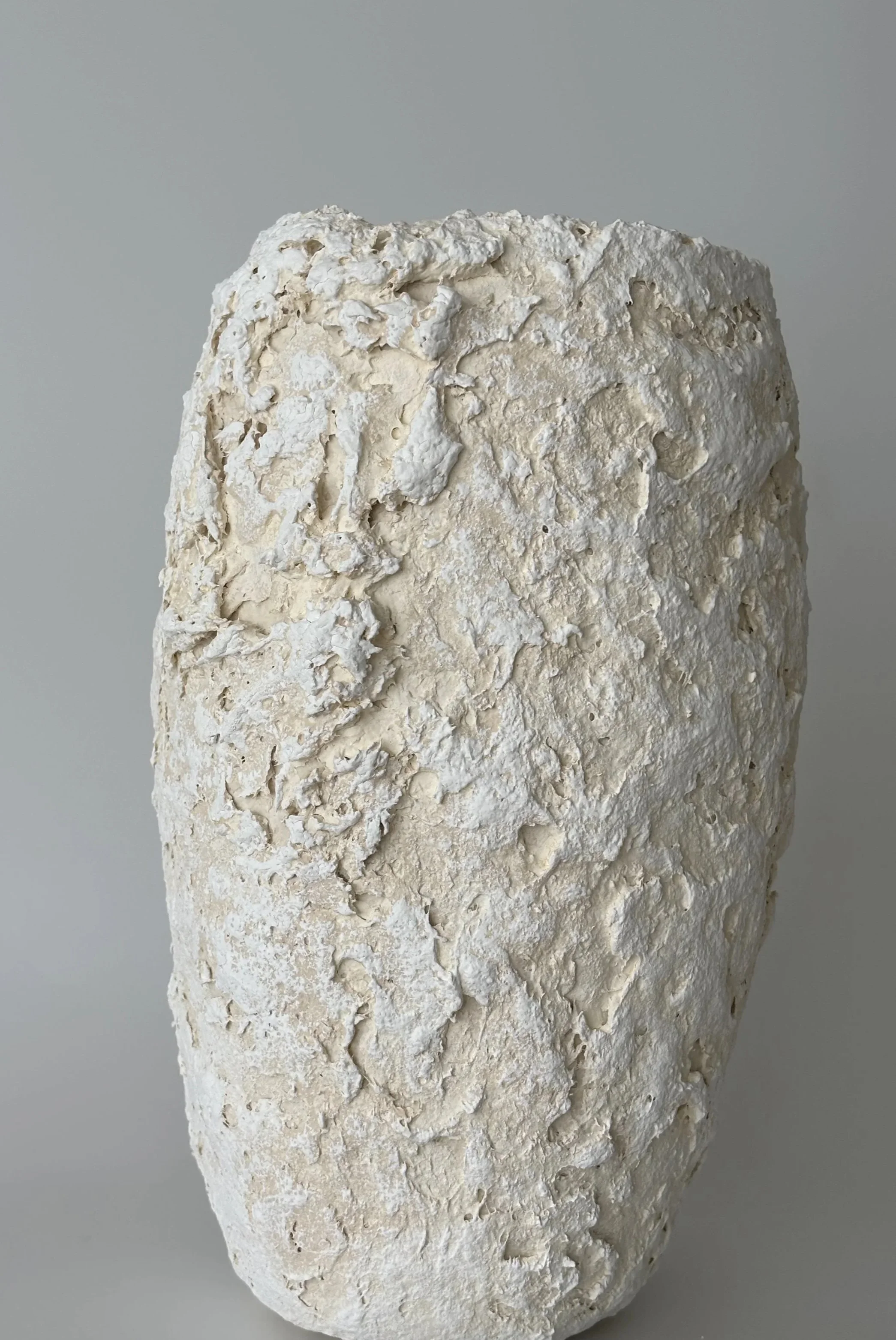 Ecru Vase N.13, handmade paper clay vase, side view. Papier Atelier London