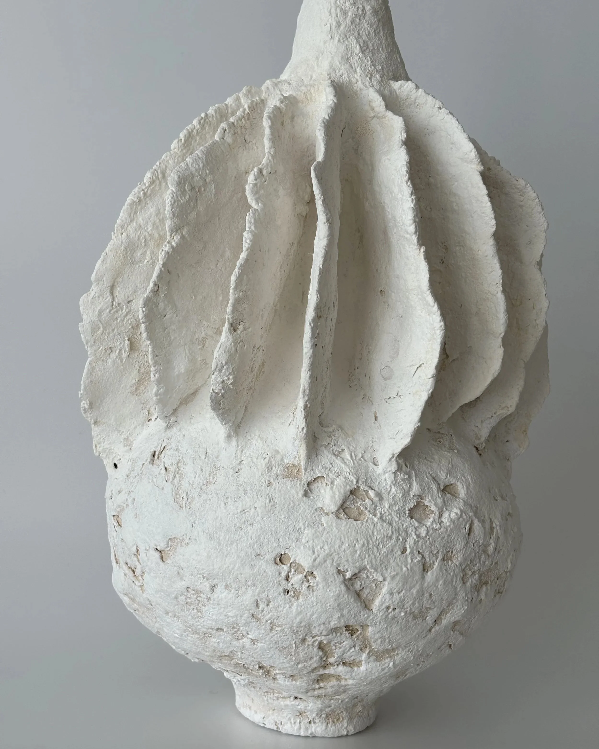 Pleated Vase N.40, handmade paper clay vase, view from above. Papier Atelier London