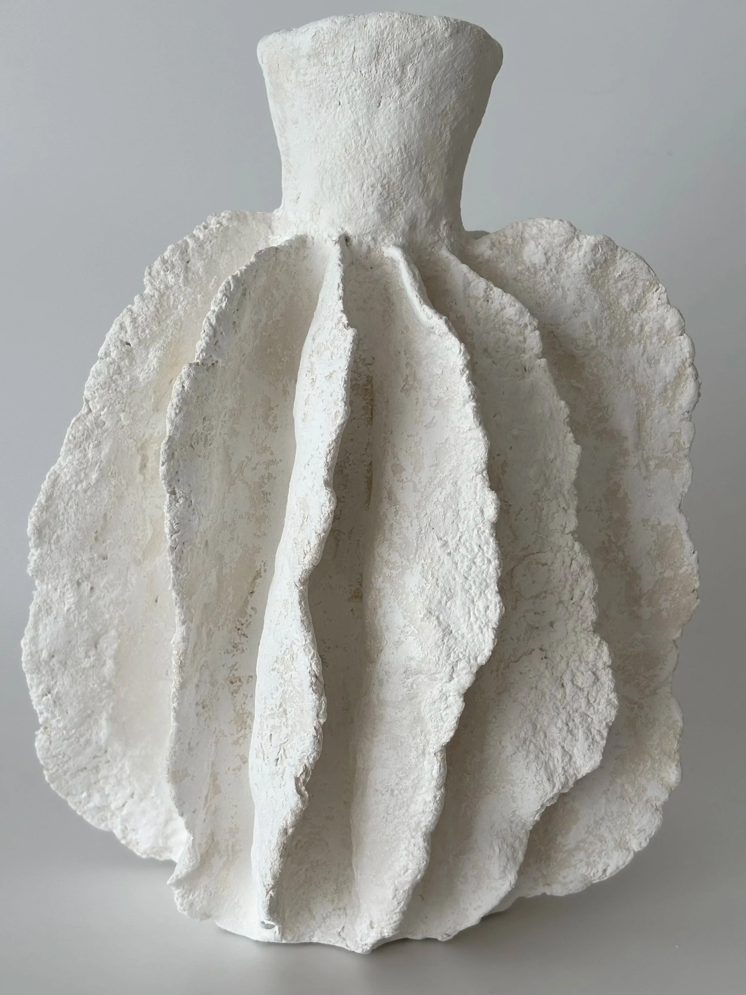 Wavy Vase N.45, handmade paper clay vase, view from above. Papier Atelier London
