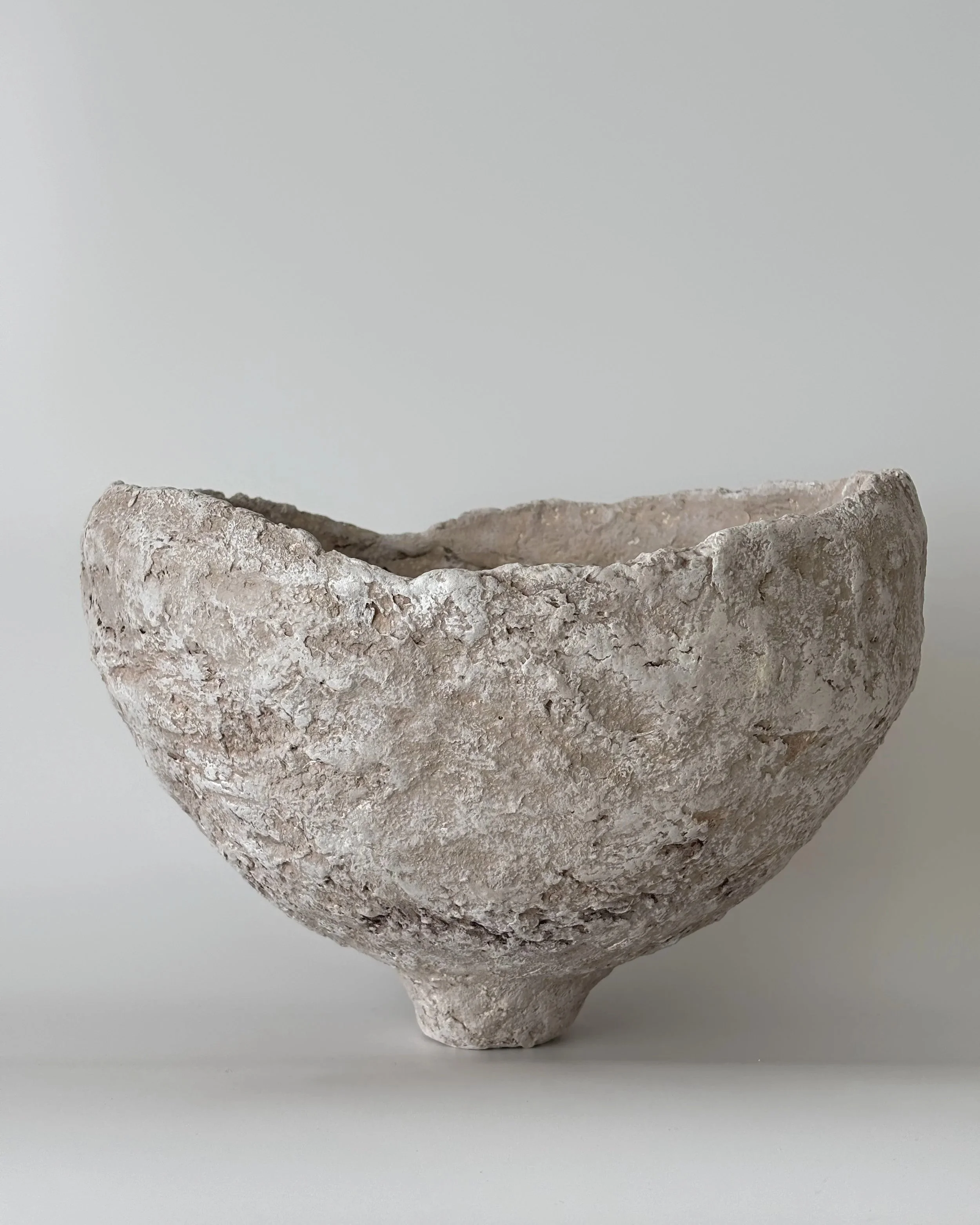 Asymmetric Bowl N.9, handmade paper clay bowl, front view. Papier Atelier London