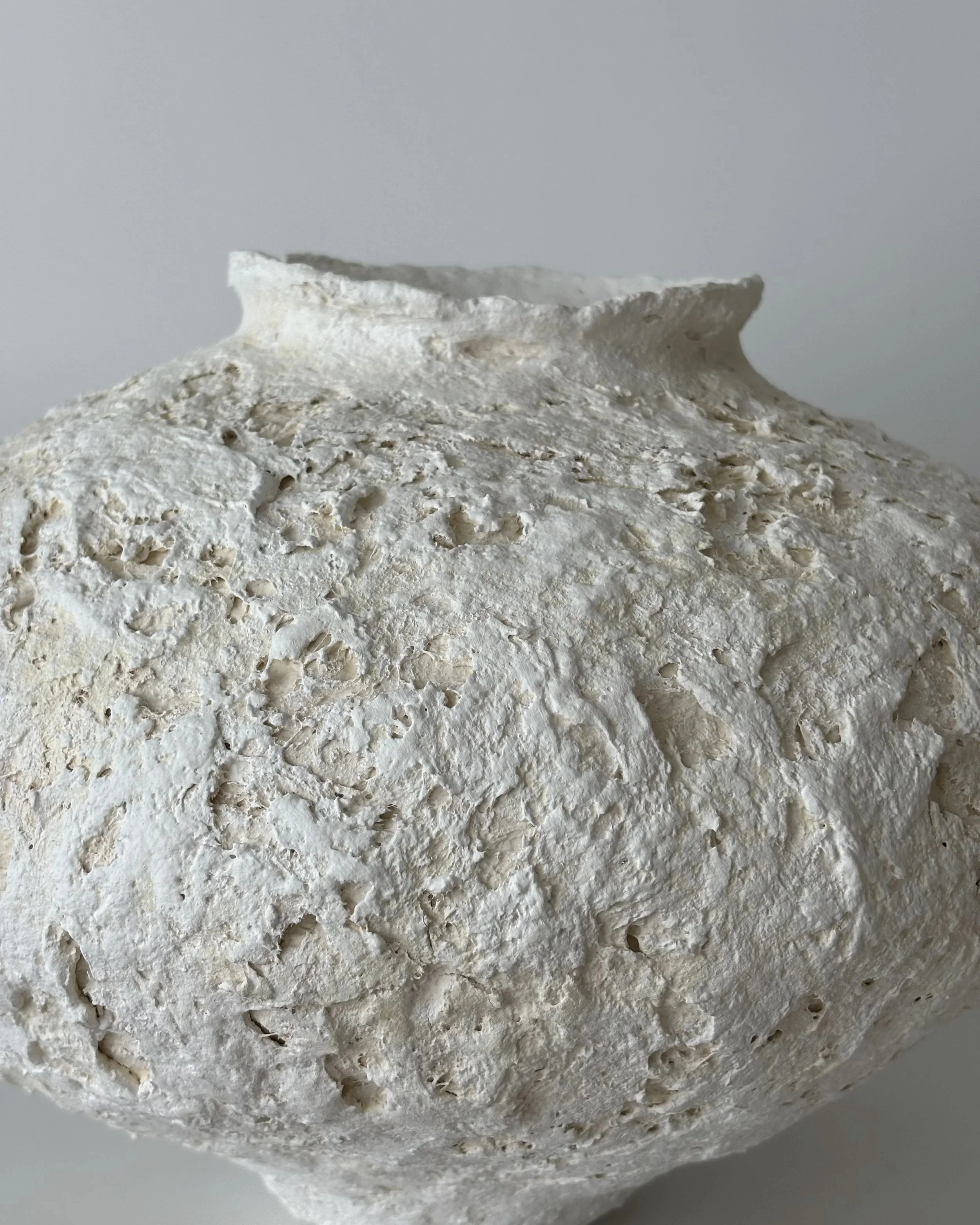 Textured Vessel N.38, handmade paper clay vessel, surface detail. Papier Atelier London