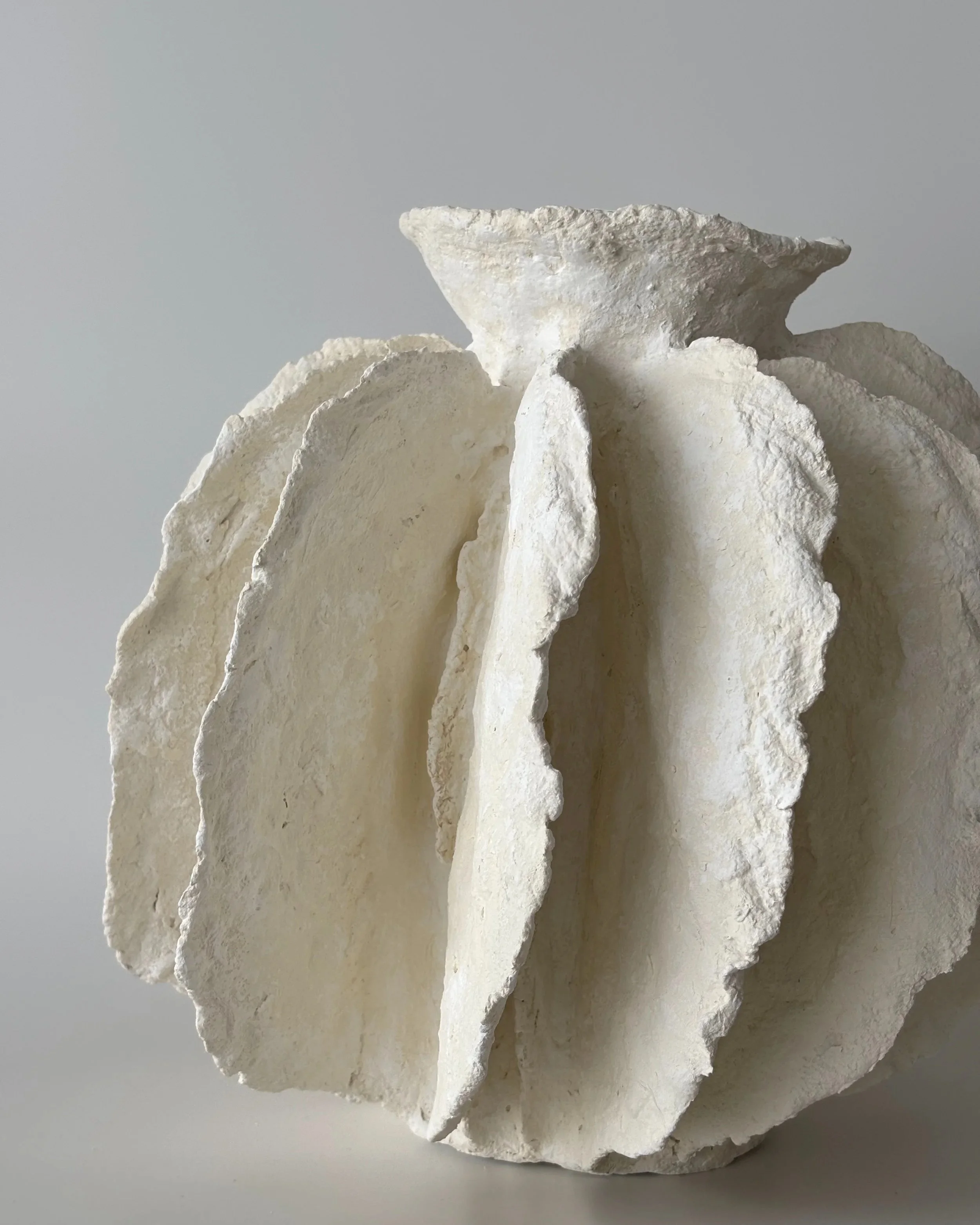 Pleated Vessel N.43, handmade paper clay vessel, view from above. Papier Atelier London