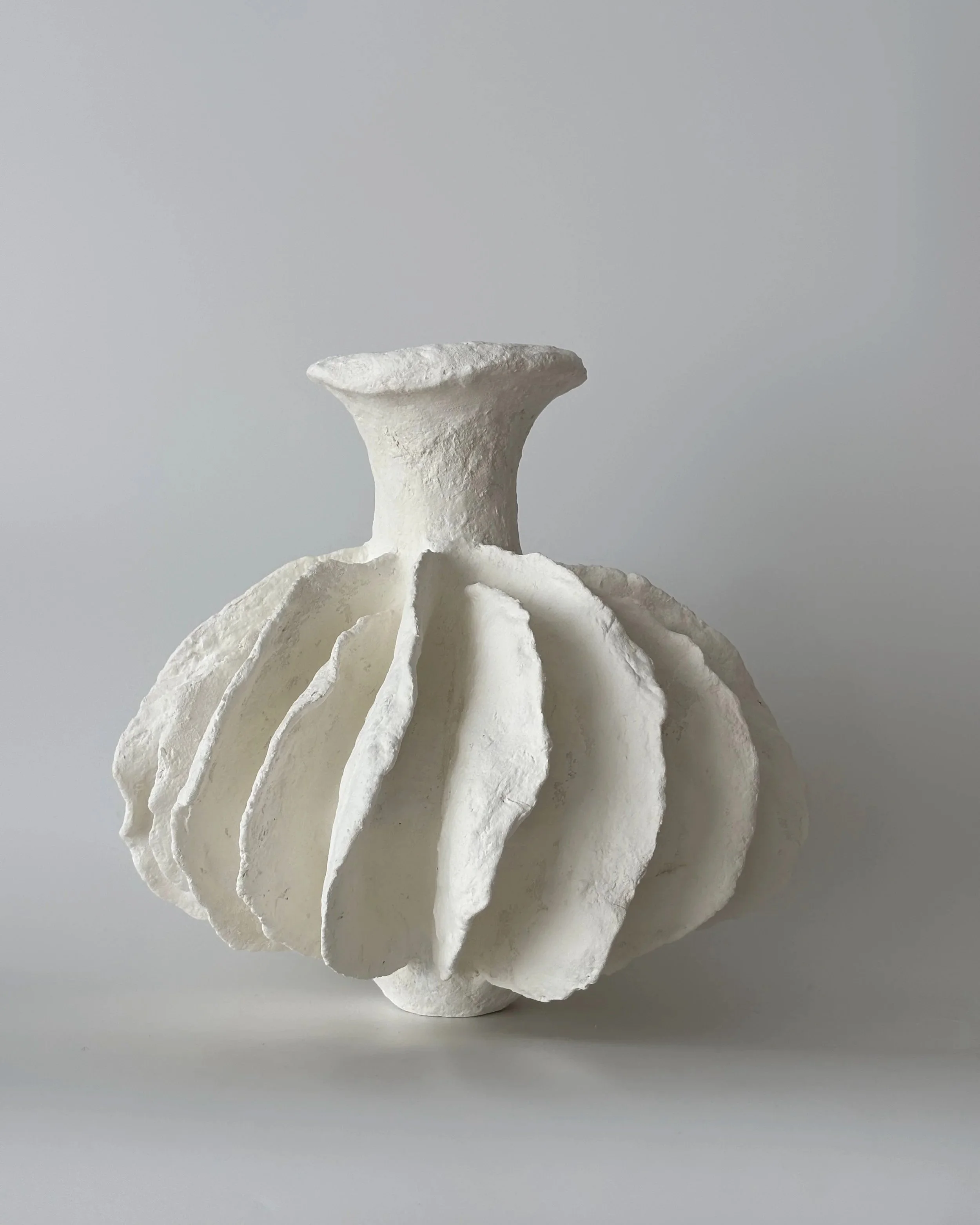 Pleated Vase N.28, handmade paper clay vase, another angle. Papier Atelier London