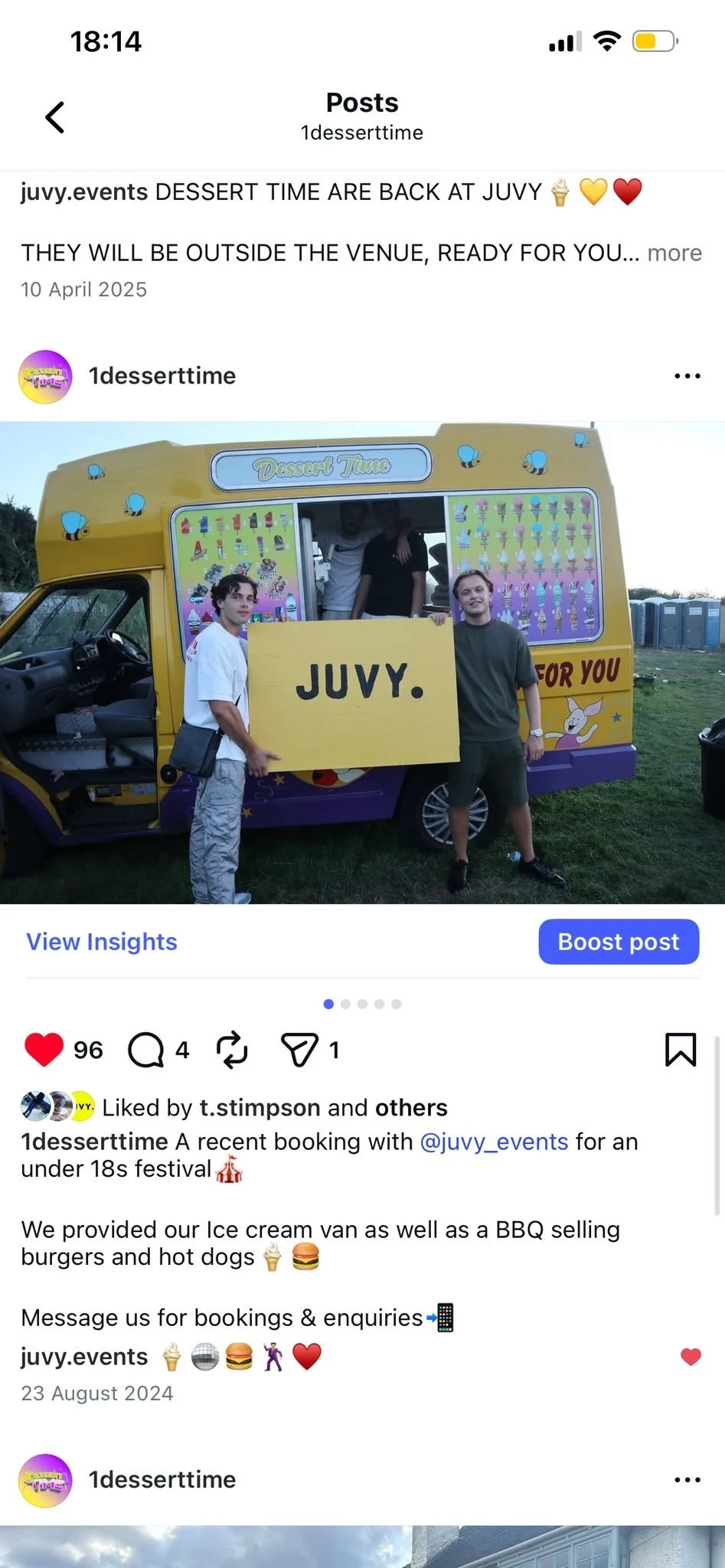 A yellow dessert truck with colorful ice cream cones and Disney-themed graphics, parked outdoors at an event.