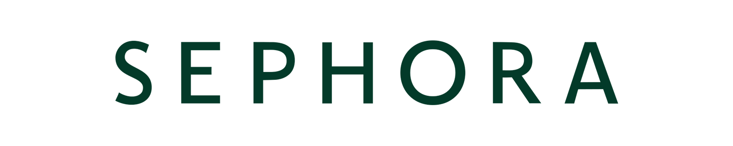 Sephora logo in black text with a stylized outline of a woman's face with long hair in place of the letter E