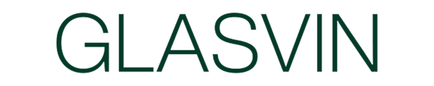 The word "GLASVIN" in green capital letters on a white background.