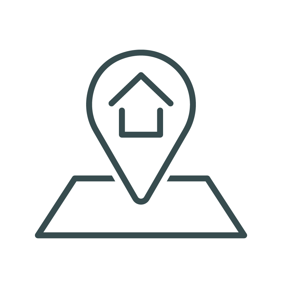 Map marker icon with house symbol inside