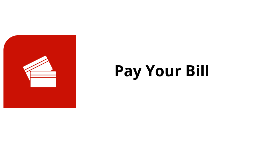 Button with credit card icons on a red and white background and the text "Pay Your Bill"