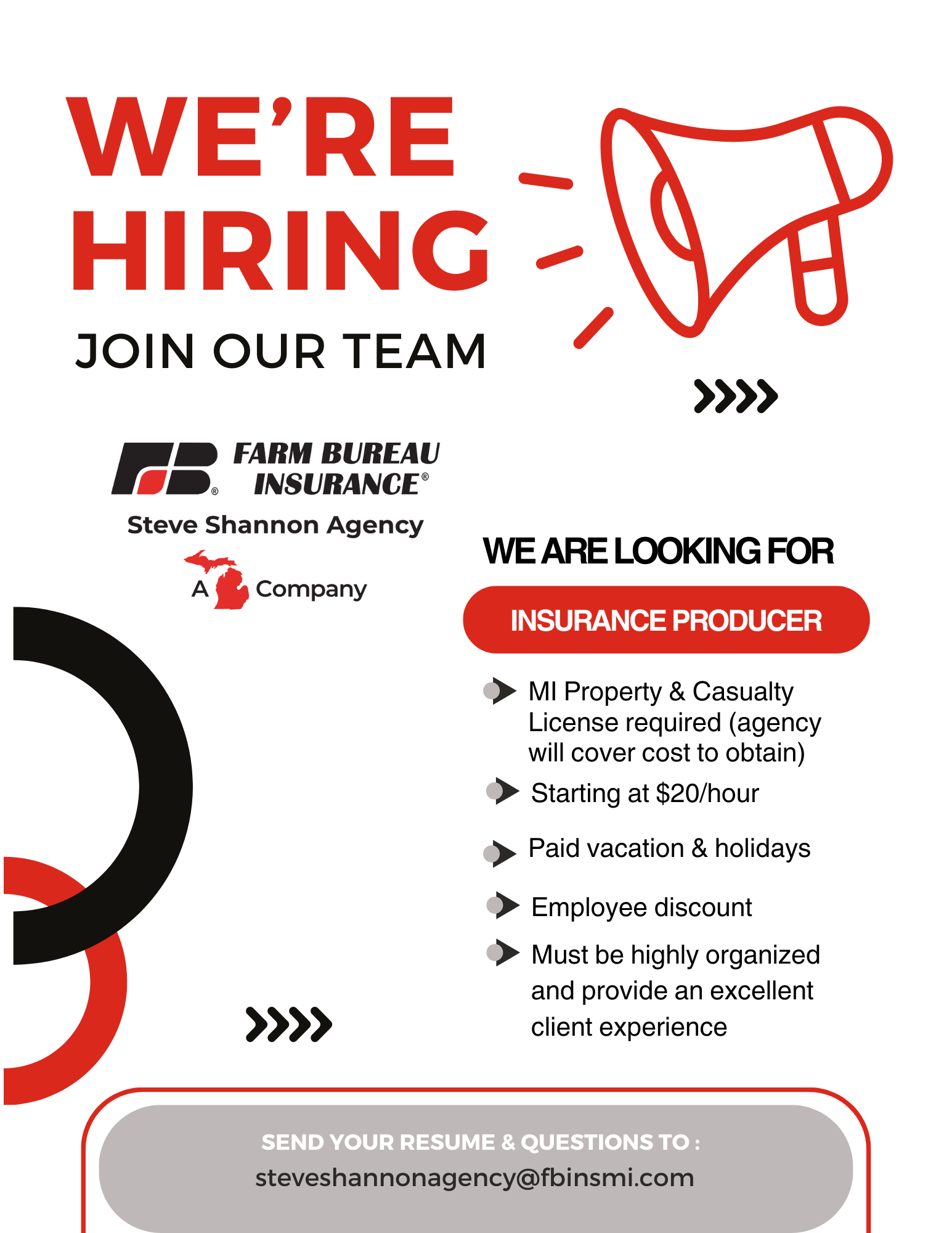 we're hiring an insurance producer graphic