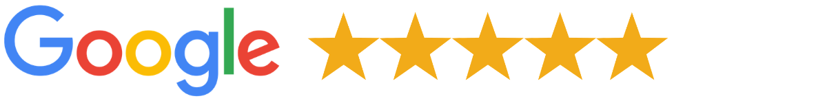 Google logo with five gold stars next to it.