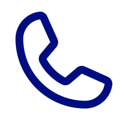 Outline of a classic telephone handset in dark blue on a transparent background.