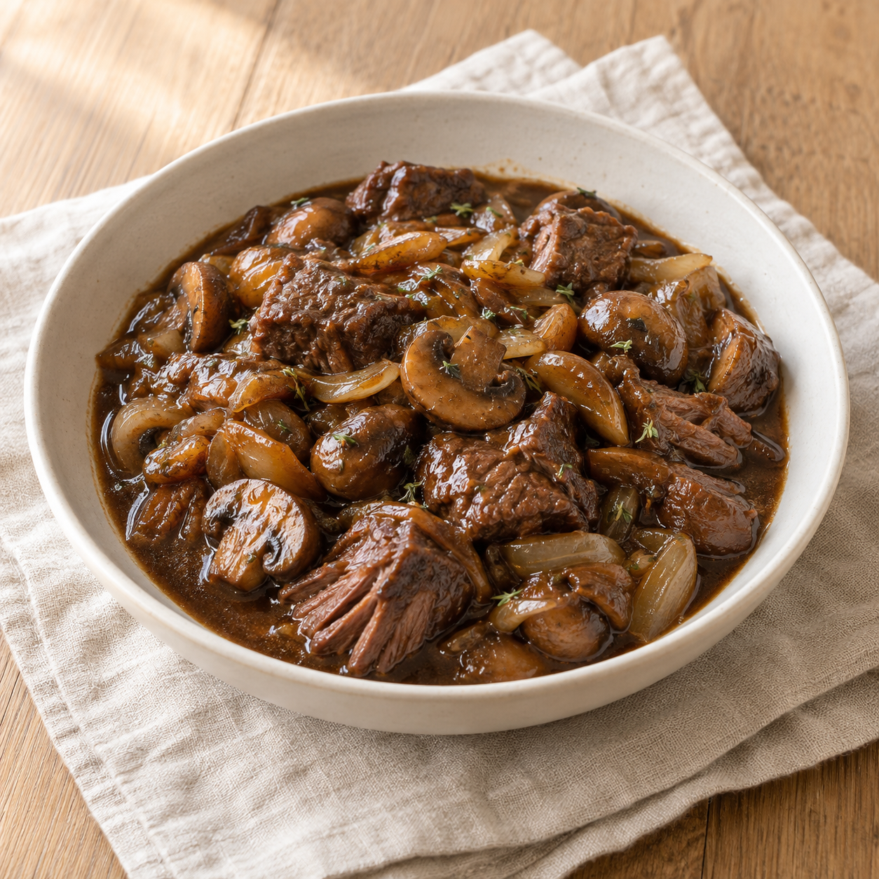 Slow Braised Beef & Mushrooms