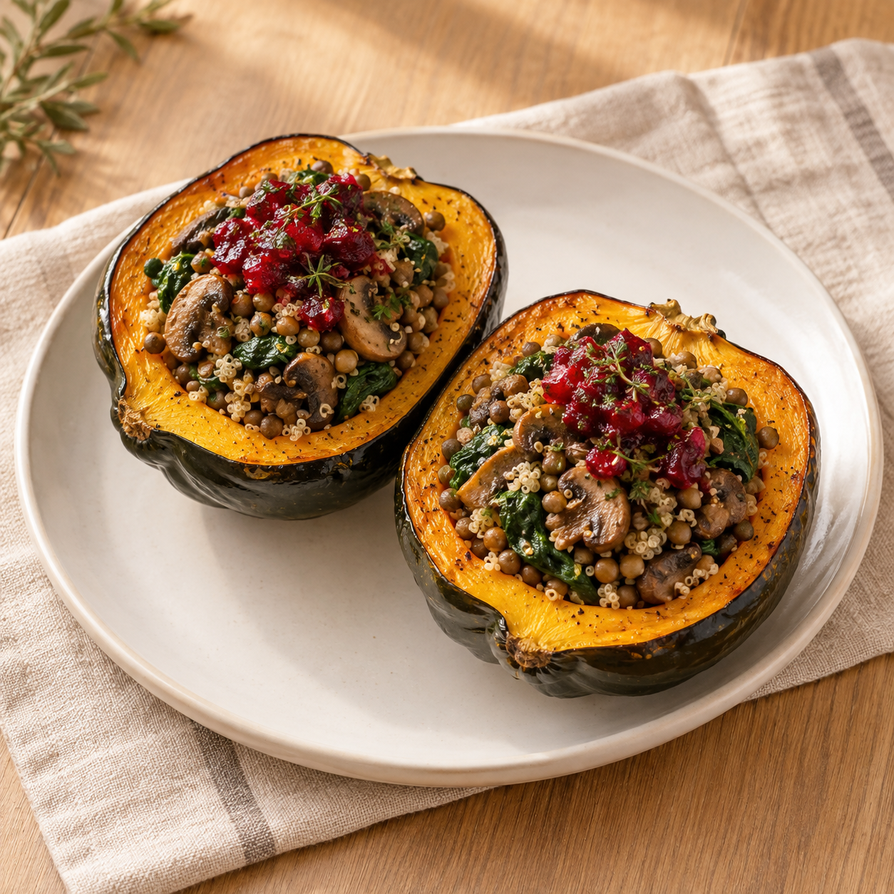 Lentil & Quinoa Stuffed Squash