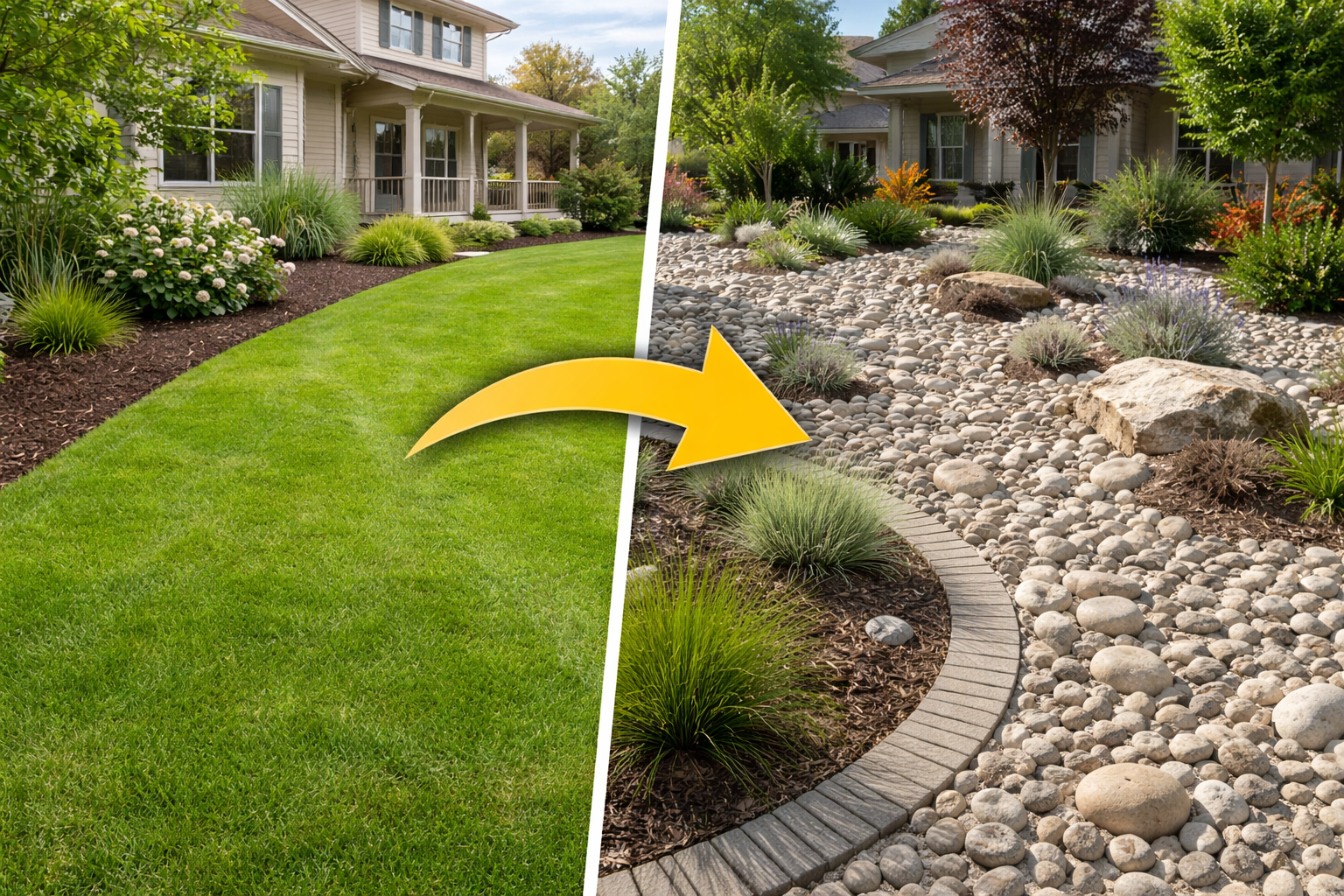 Utah County Lawn that is converted to rock using WaterWise landscape
