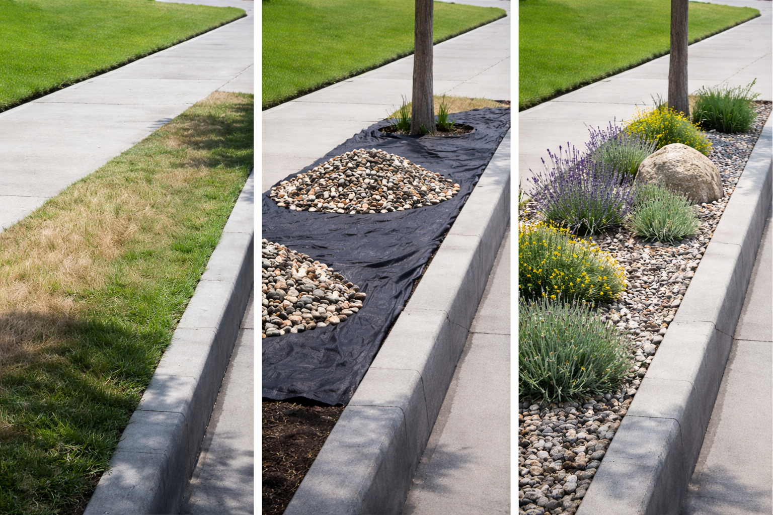 Utah County Rock Landscaping in the process of switching from grass to xeriscape with drought friendly plants and decorative rock.