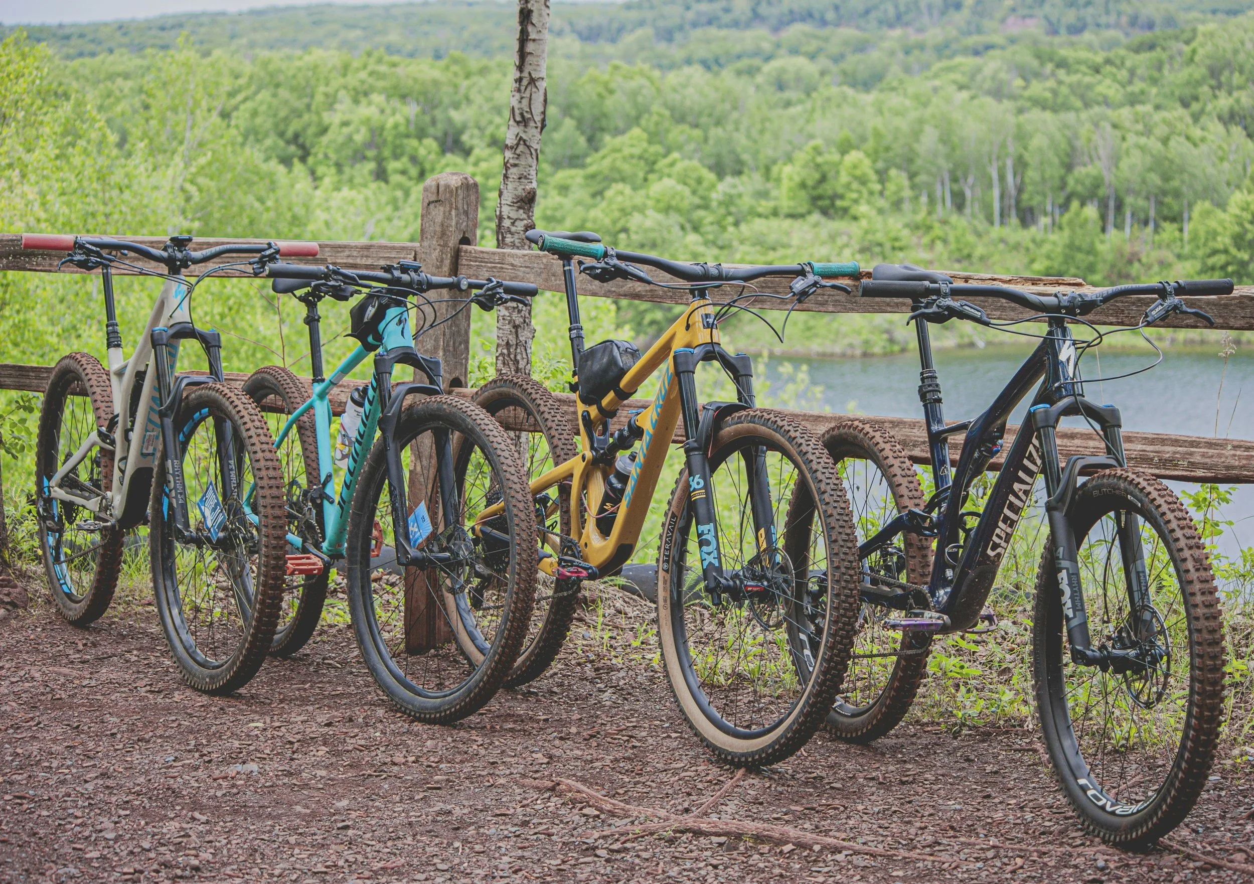 Row of mountain bikes lined up for demo rides