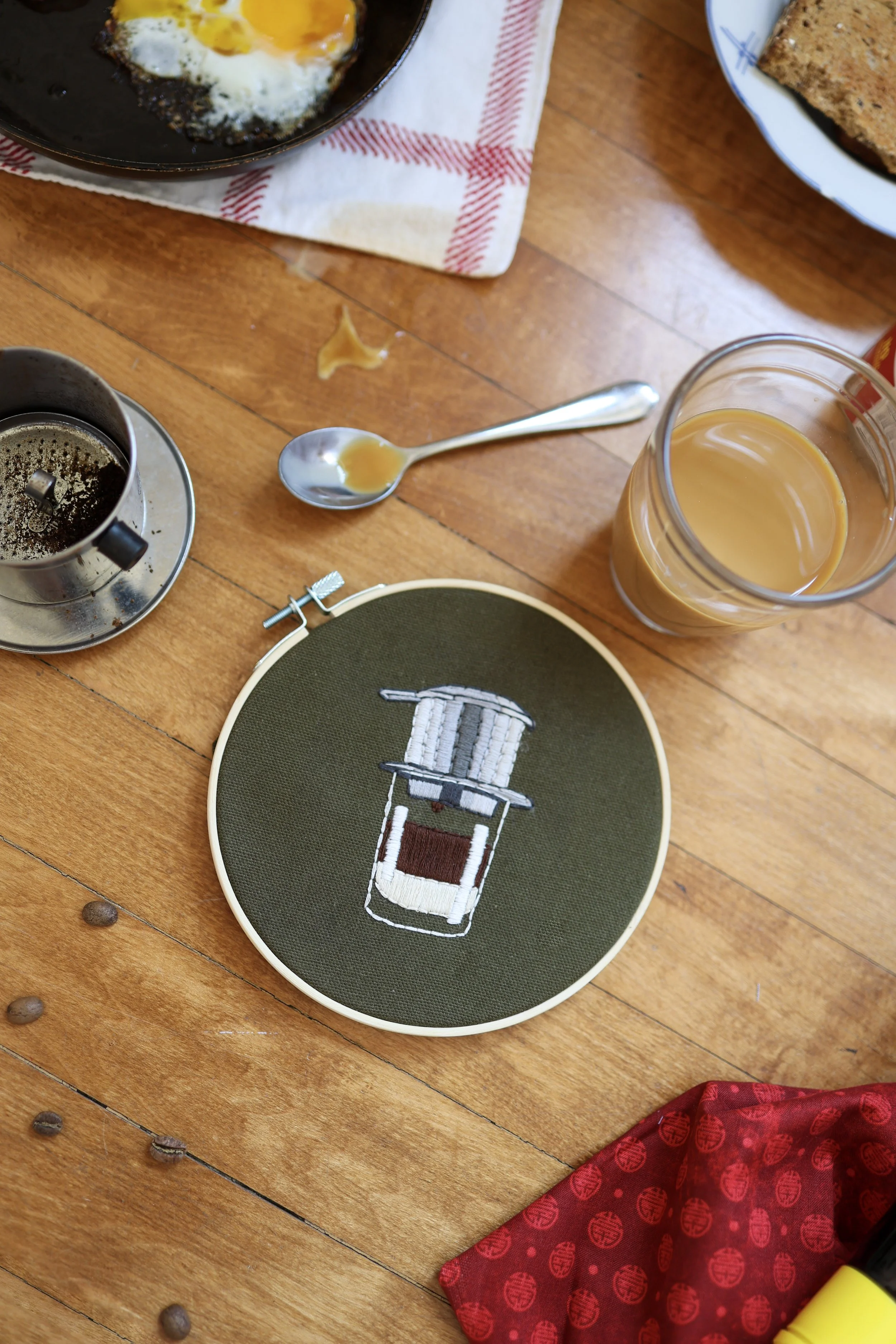 Cafe Sua Da (Vietnamese Coffee) Embroidery Kit