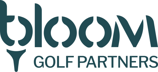 Bloom Golf Partners logo with stylized text and emblem.