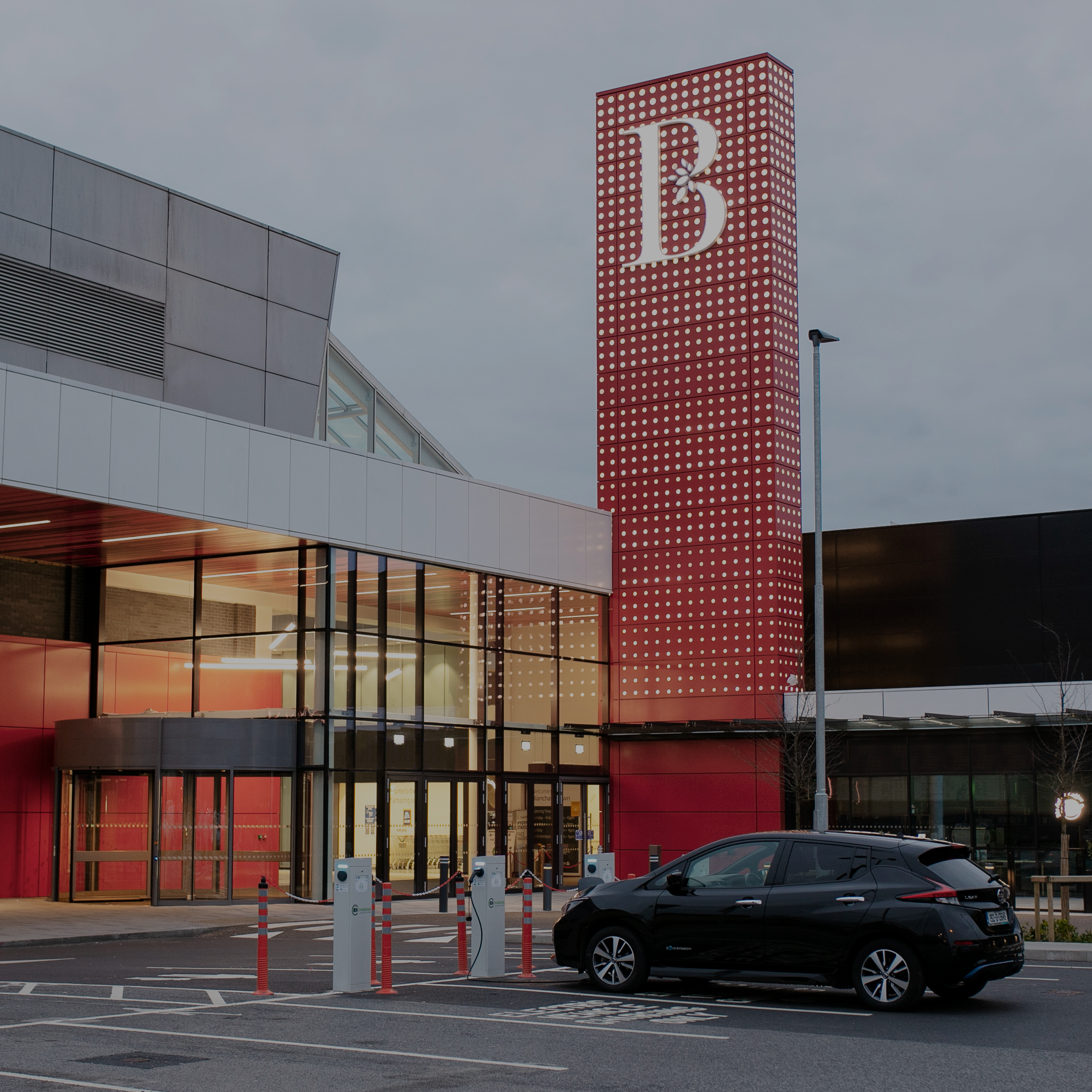Charging units and a car outside Blanchardstown Centre