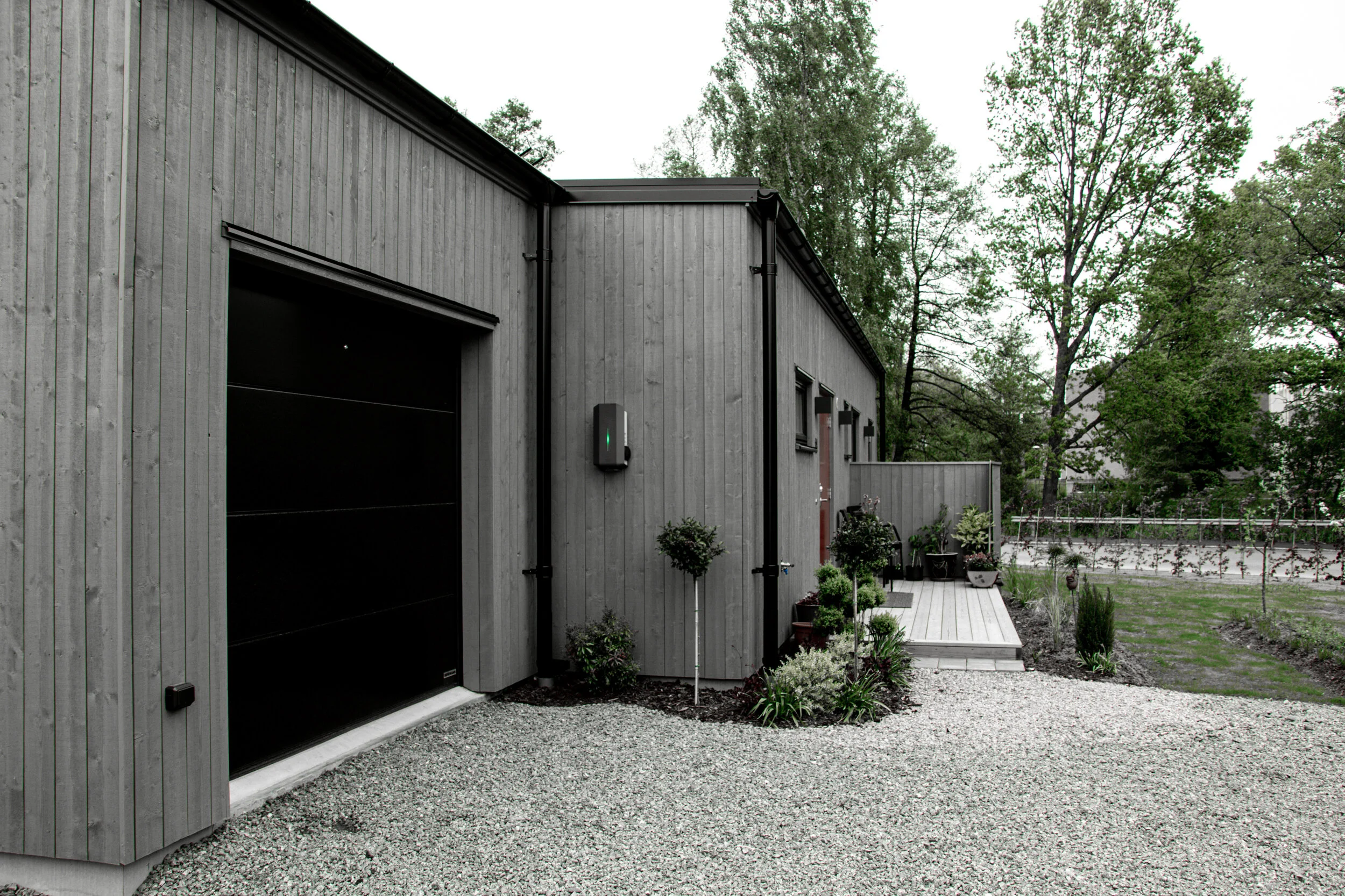 Home charger attached to the outer wall of the house