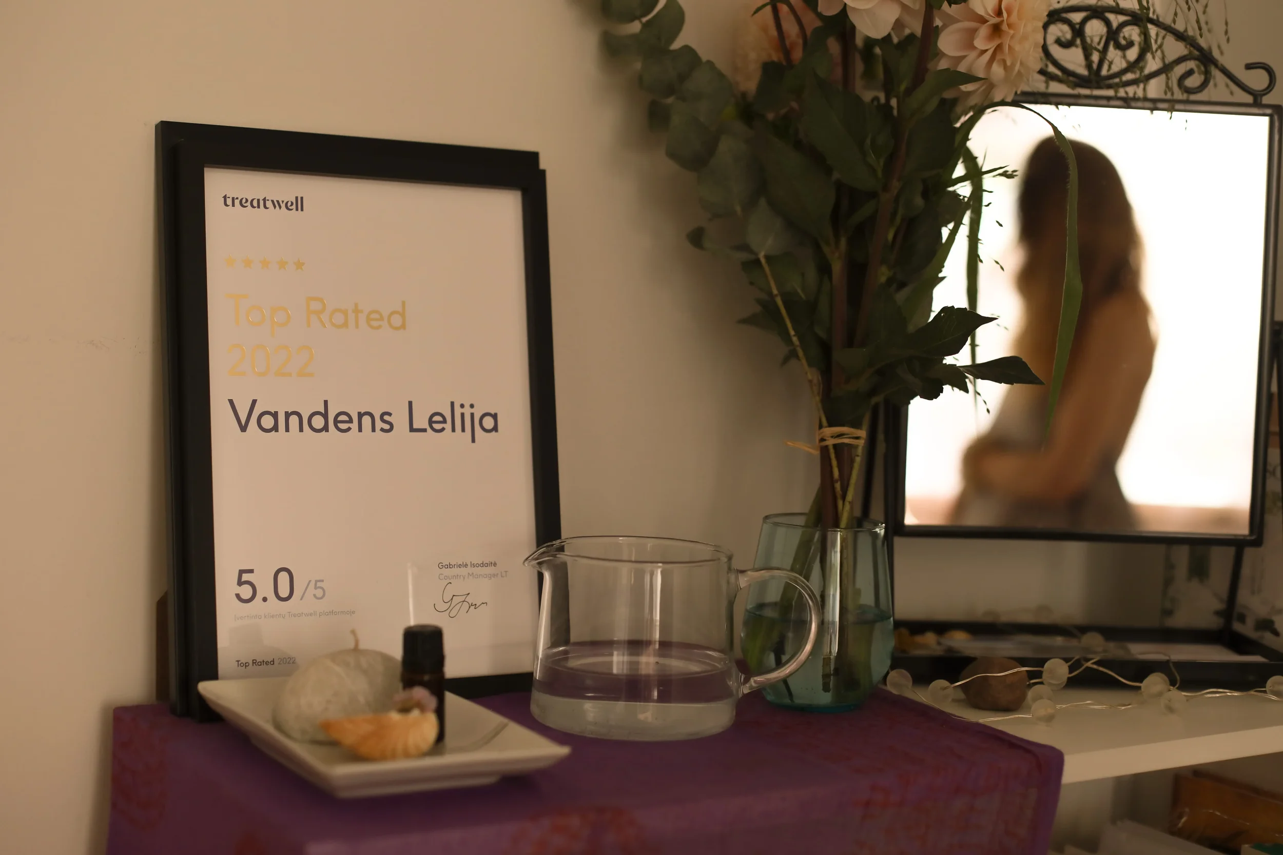 Treatwell aukščiausio įvertinimo sertifikatas Vandens Lelija su 5.0 iš 5 balu