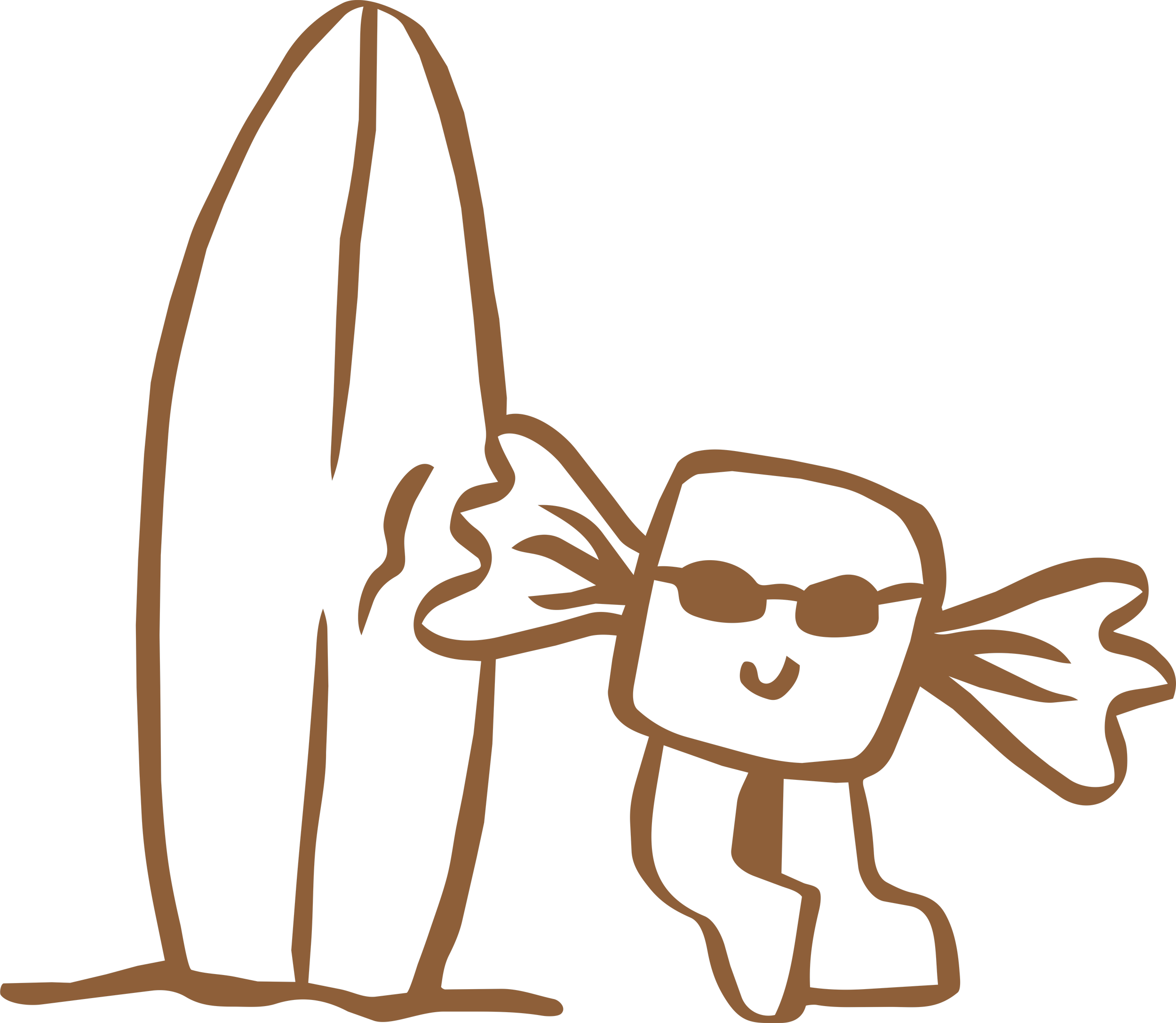 Line drawing of a standing astronaut in a spacesuit holding a flagpole with a flag, on the moon's surface.
