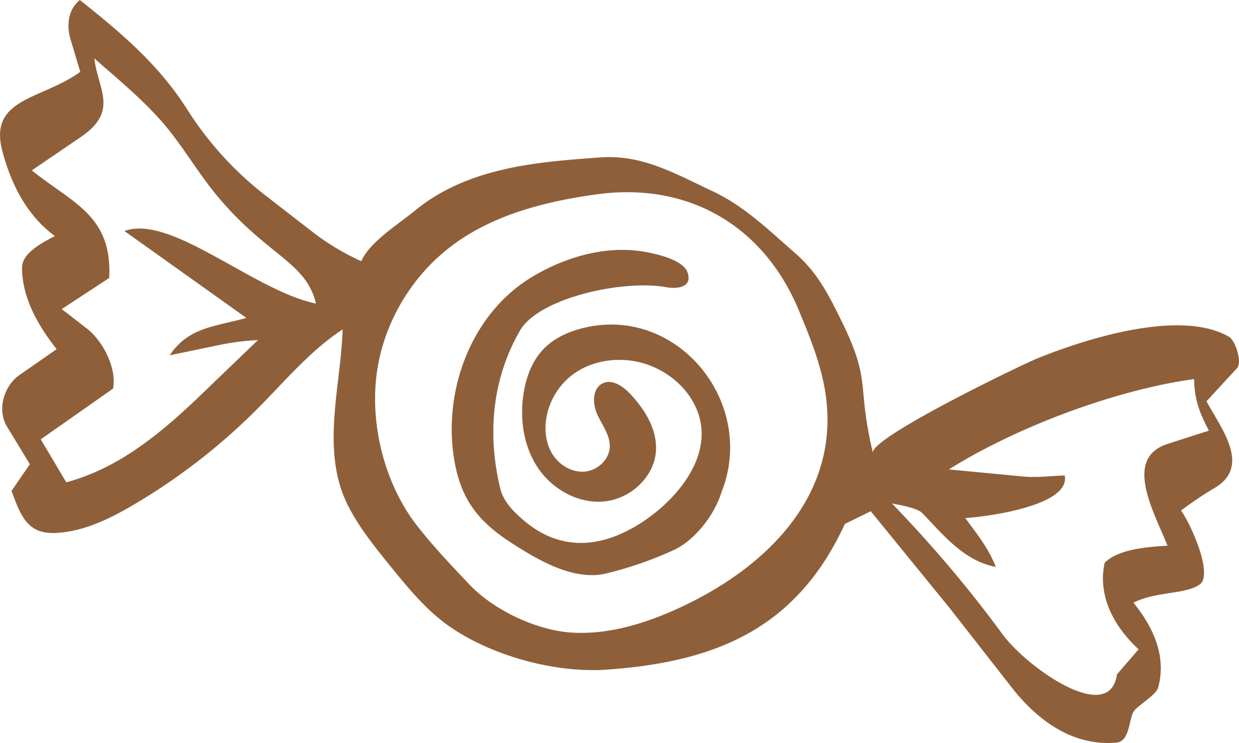 Decorative graphic of coffee beans and swirling steam in brown and black colors.
