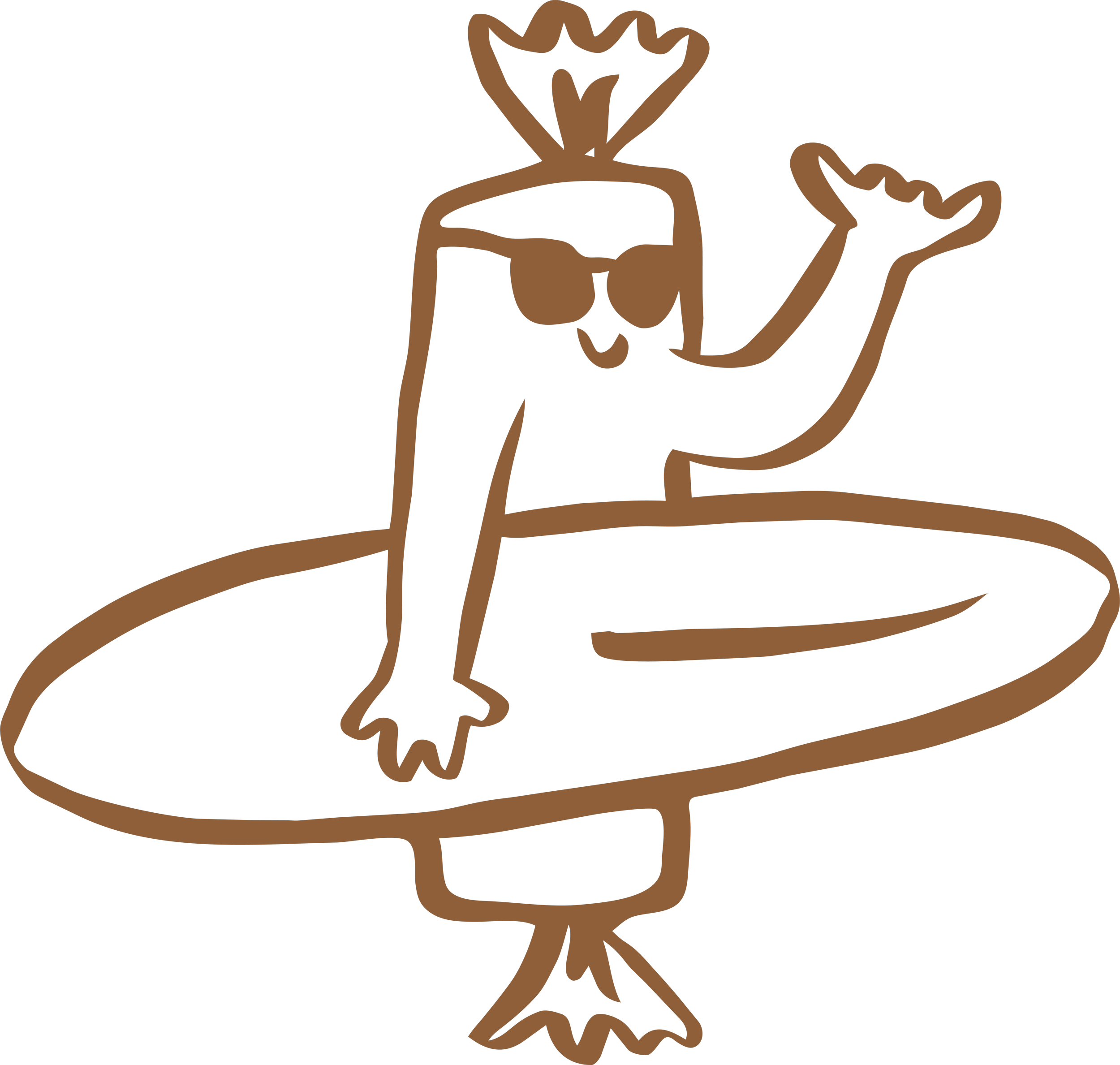 Line drawing of a person wearing sunglasses, holding a glass of wine, and smiling.