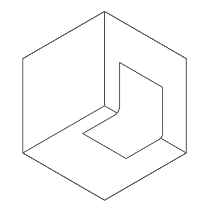 Isometric drawing of a staircase inside a room.