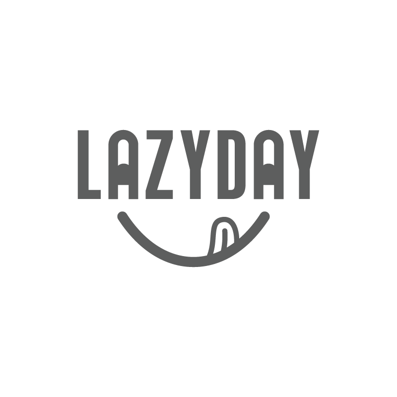 A black background with gray text that reads "LAZY DAY" above a stylized smiley face with a sticking out tongue.