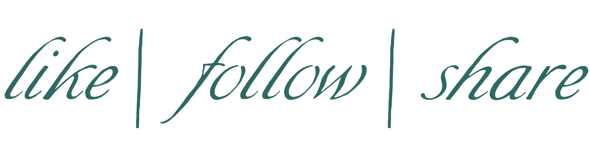Stylized text reading 'like | follow | share' with elegant font on a transparent background.