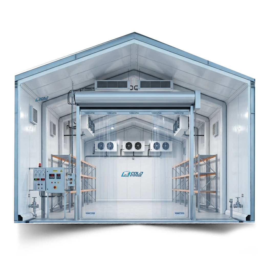 Custom engineered commercial freezer system featuring high-efficiency refrigeration units and digital temperature monitoring.