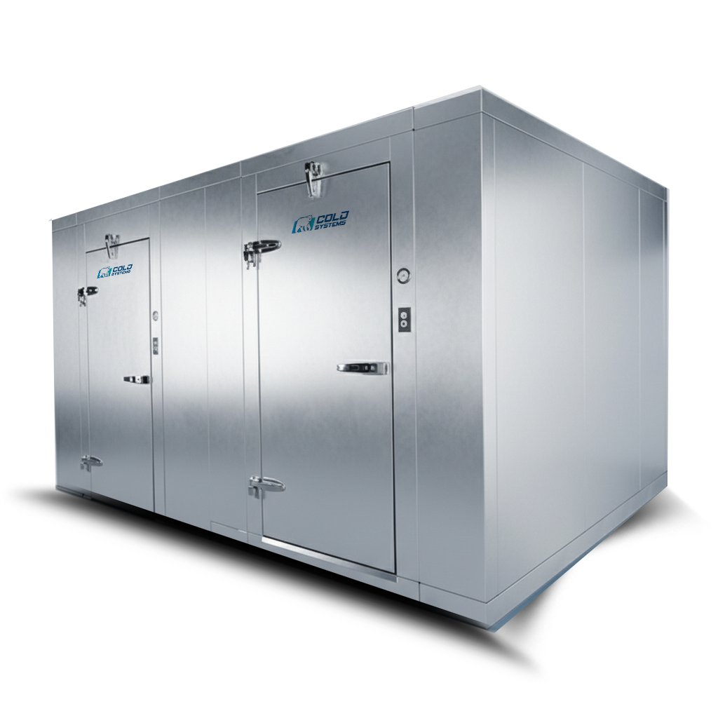 Turnkey installation of a heavy-duty industrial walk-in freezer with reinforced insulated flooring by Cold Systems.