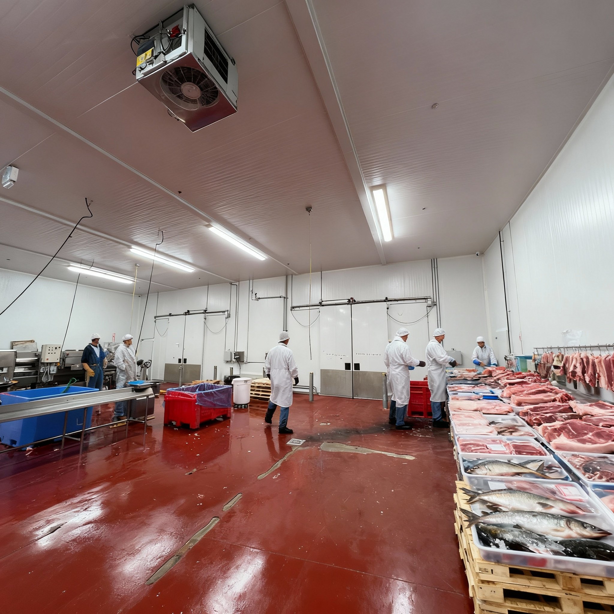 Energy-efficient meat and seafood walk-in freezer designed and engineered by Cold Systems for a gourmet market in Richmond Hill.