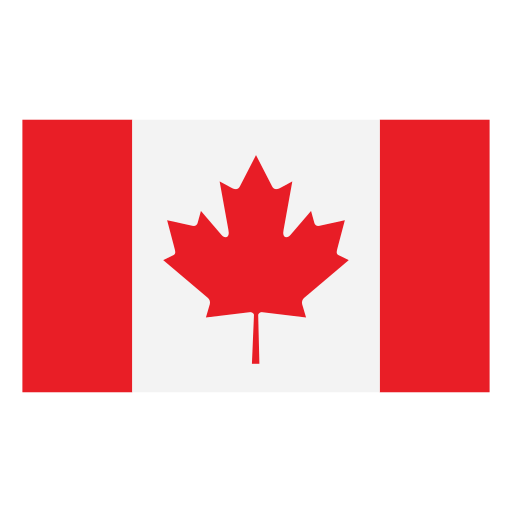 Canadian flag with red and white vertical stripes and a red maple leaf in the center.