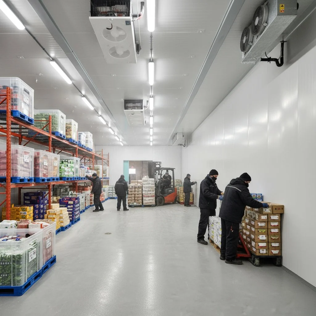 Large-scale industrial cold storage warehouse featuring high-efficiency refrigeration and TSSA-compliant engineering for logistics hubs in the GTA.