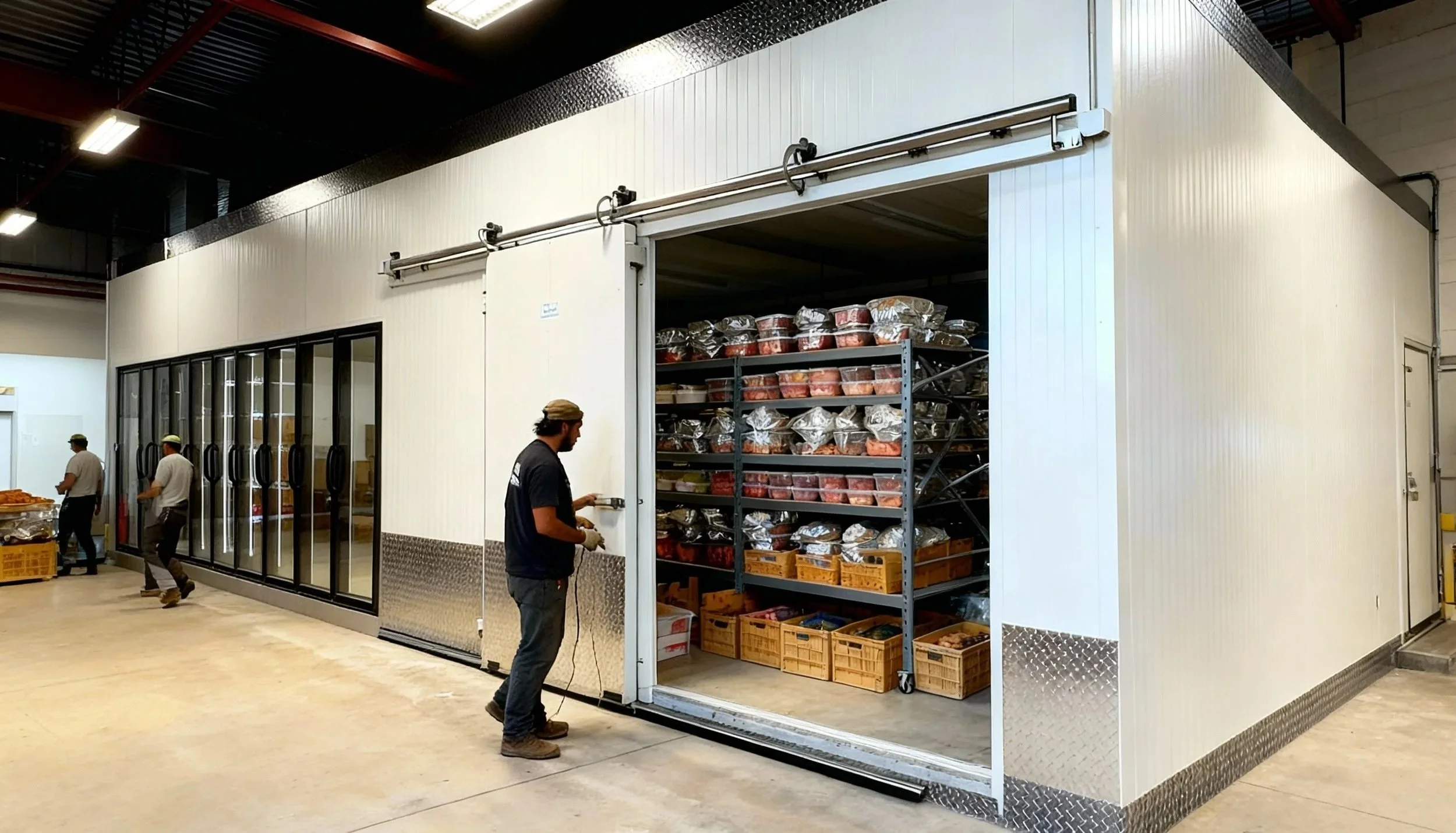 Cold Systems retail reach-in freezer with glass display doors installed for a grocery store in North York, Toronto.