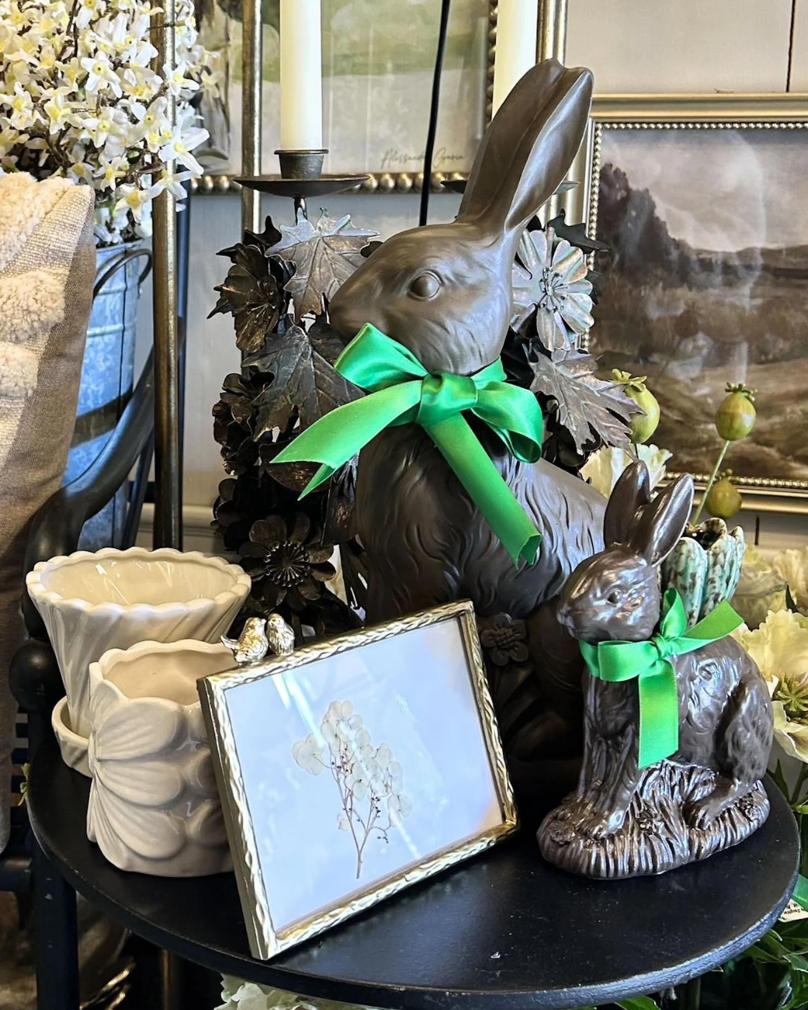 bronze bunnies vintage inspired home decor