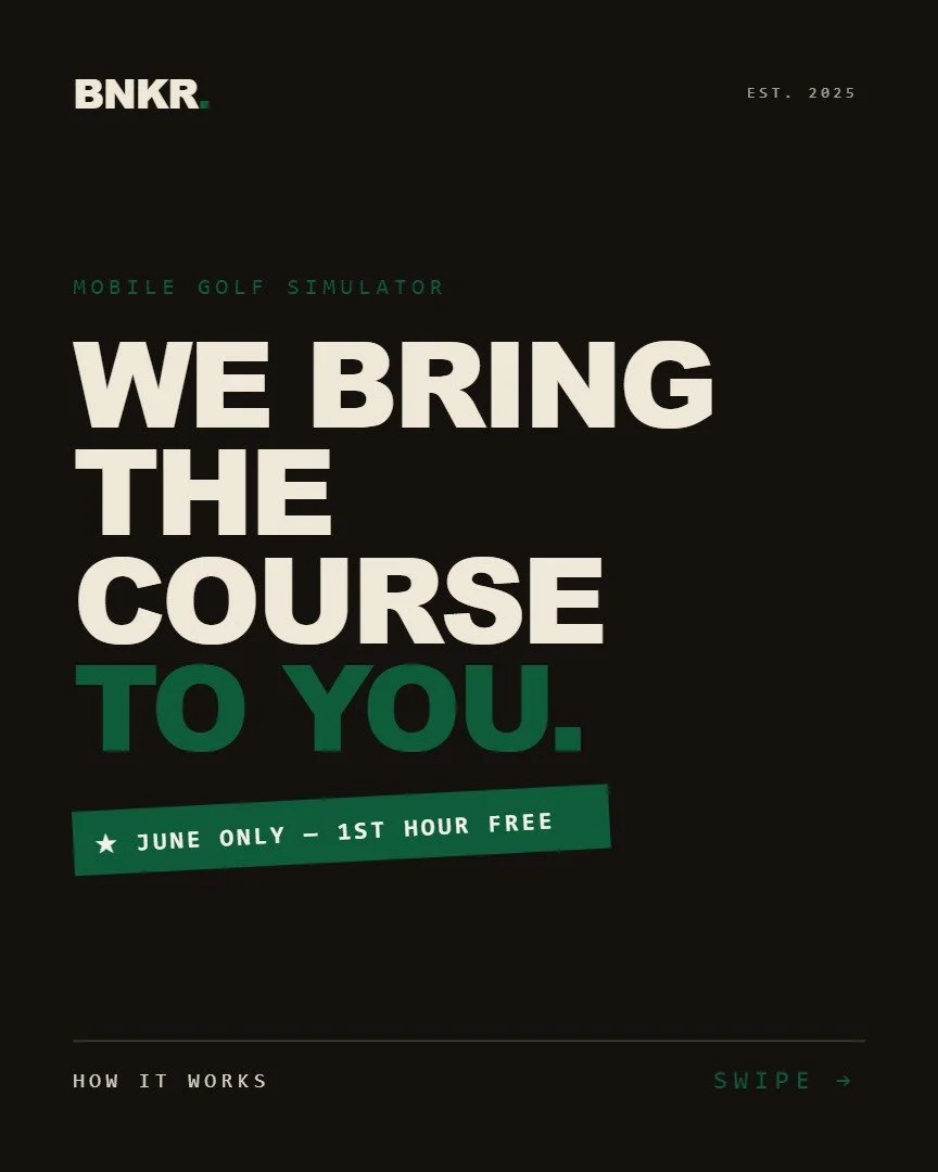 ⛳ Golf night, your place. We bring the simulator &mdash; you bring your crew.

Here's how easy it is 👇
1️⃣ Grab your date at bnkrgolfsim.com or send us a DM!
2️⃣ We roll up &amp; set up the full sim
3️⃣ Tee off 

🎁 JUNE ONLY: your FIRST HOUR is FRE