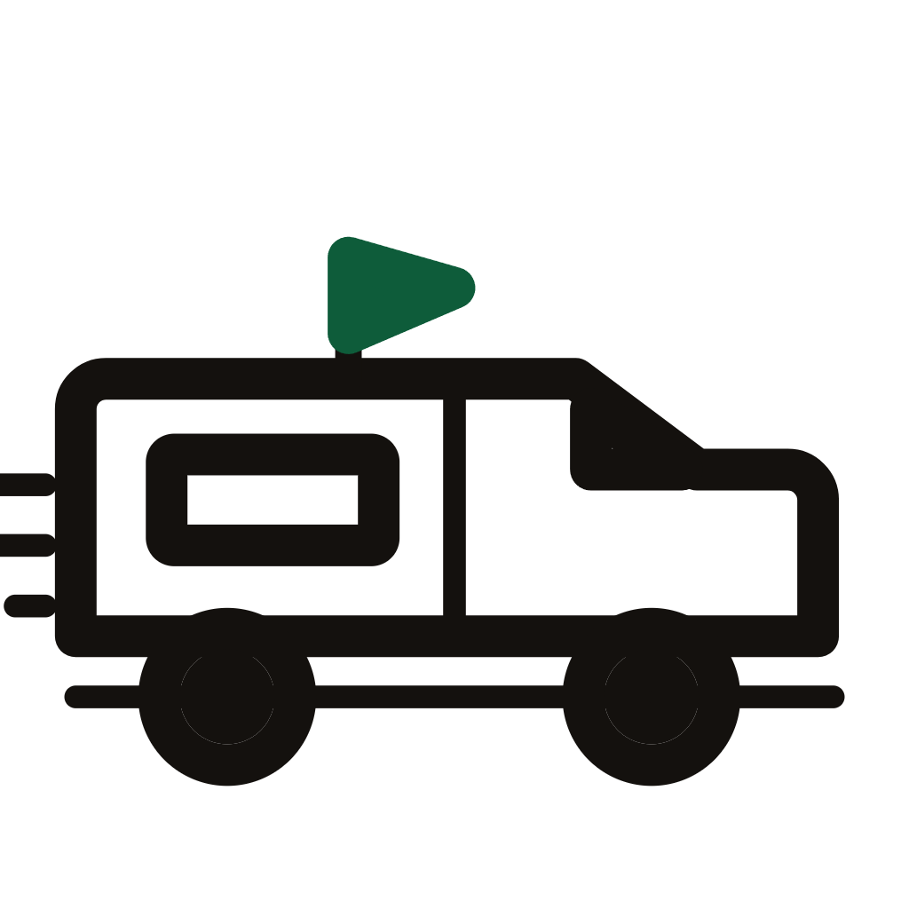 Outline of a delivery truck with a play button on top.