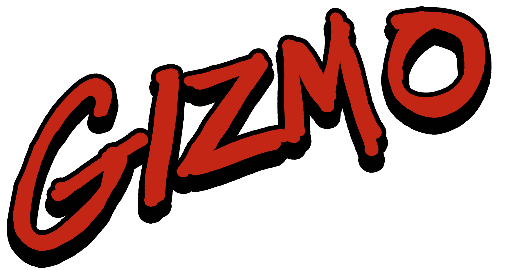 The word 'GIZMO' written in bold, red, handwritten-style font on a transparent background.