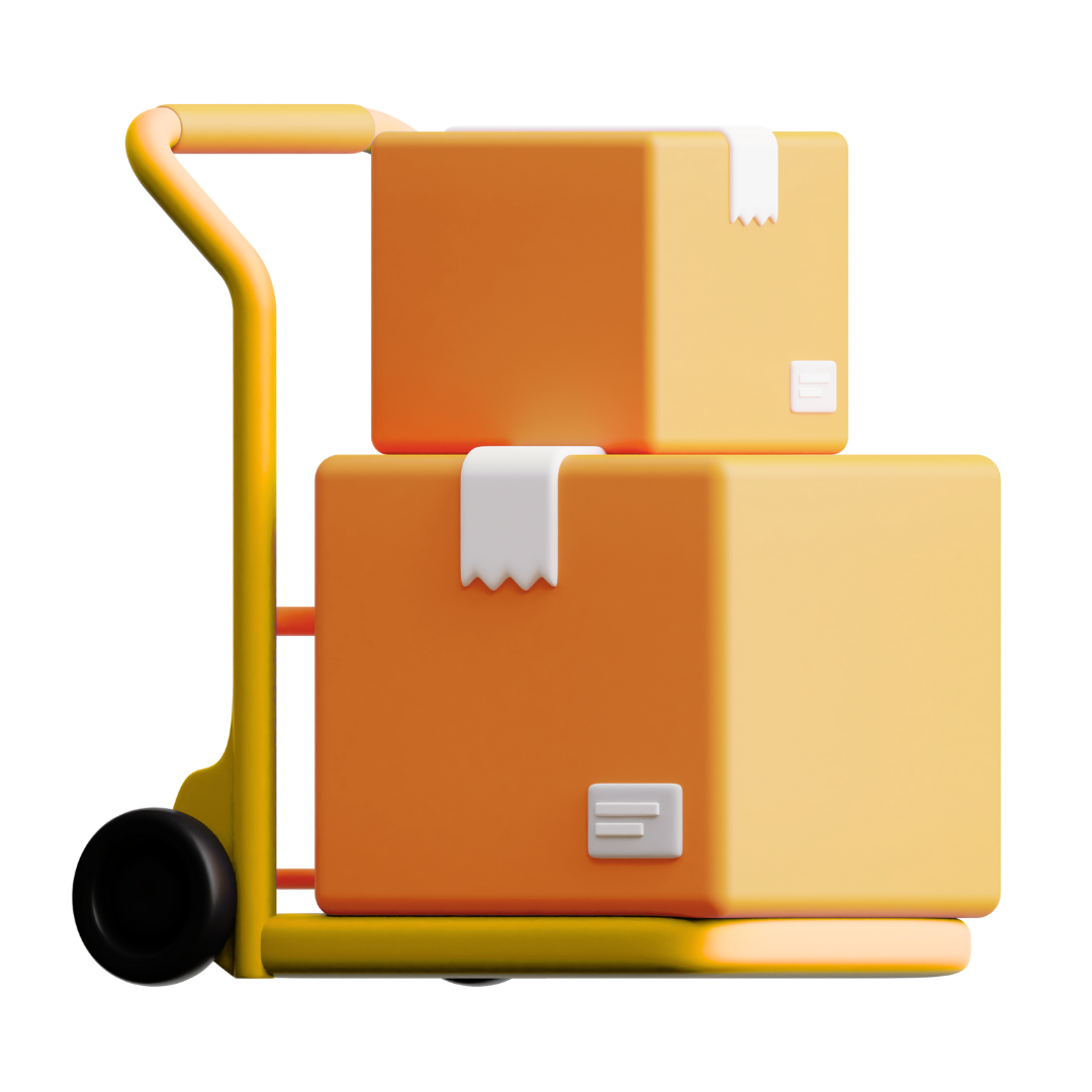 Package dolly carrying two stacked boxes, symbolizing efficient warehouse operations, inventory management, logistics, and reliable shipping solutions for businesses and brands.
